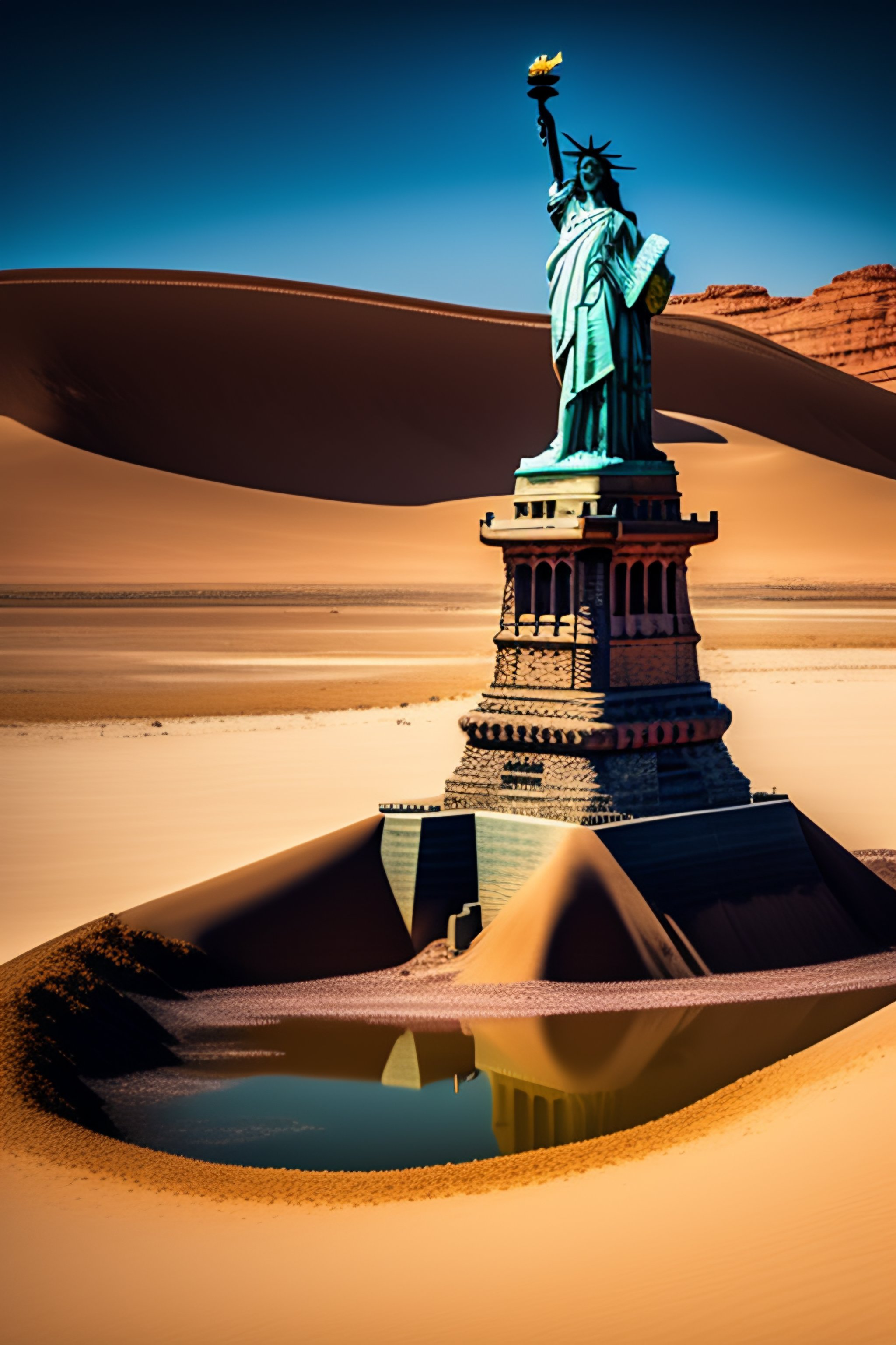 Lexica - Statue of Liberty sunken in the desert sand