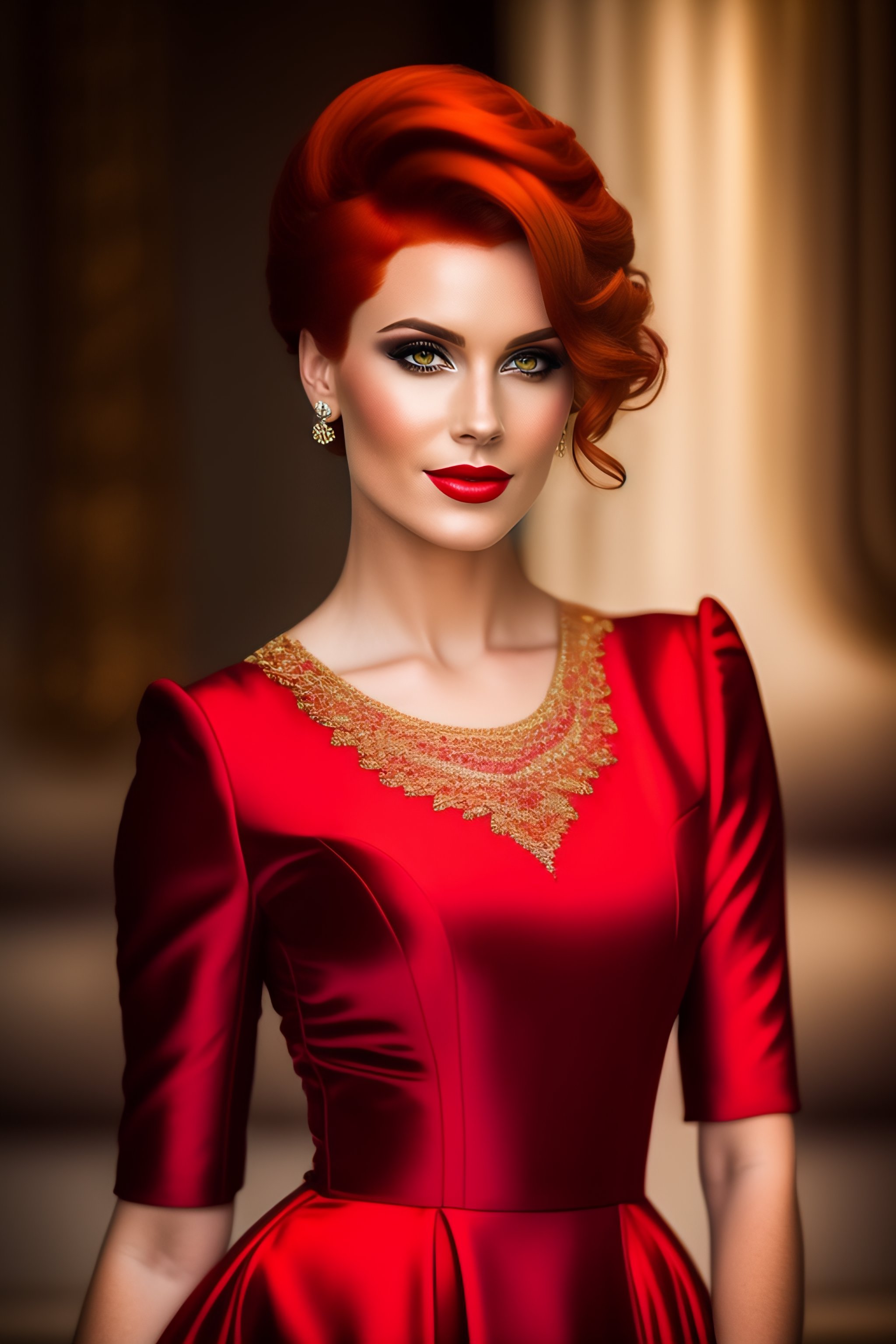 auburn hair red dress Stunning Lily James in Backless Red Gown with Copper Hair