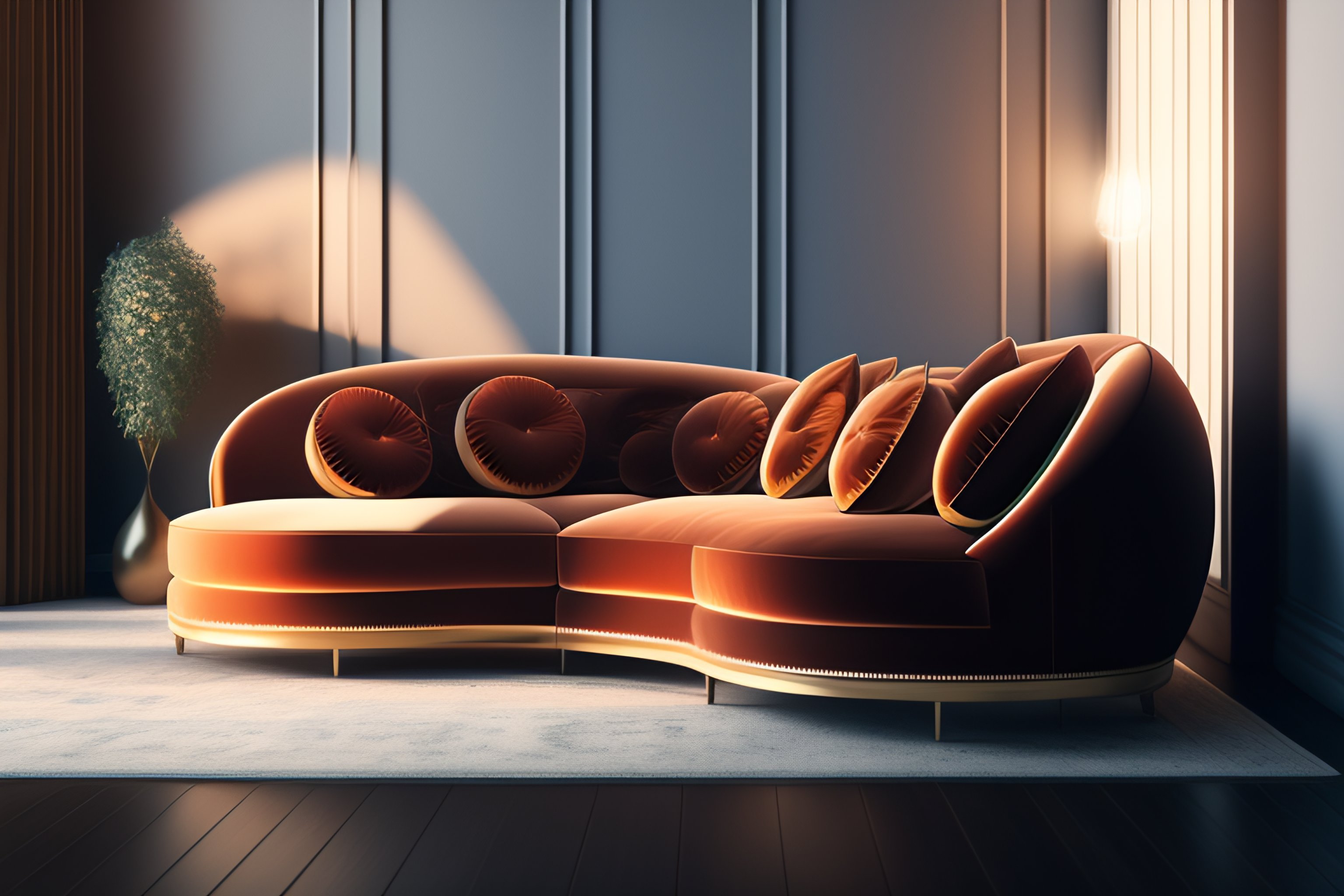 Lexica - Modern curved sofa tuffed with 2 pillows , perfect composition ...