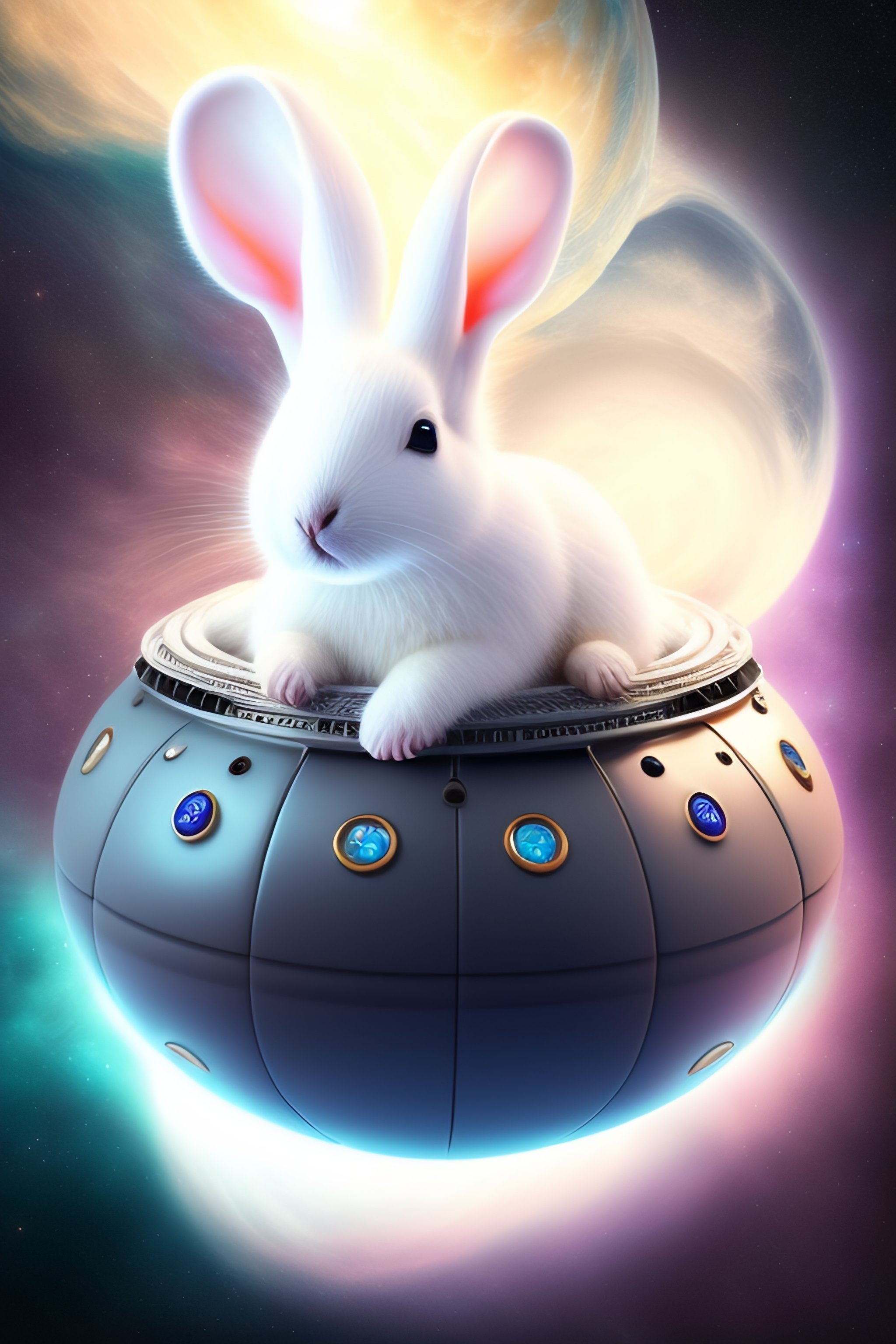 Lexica - Cute white bunny in spaceship