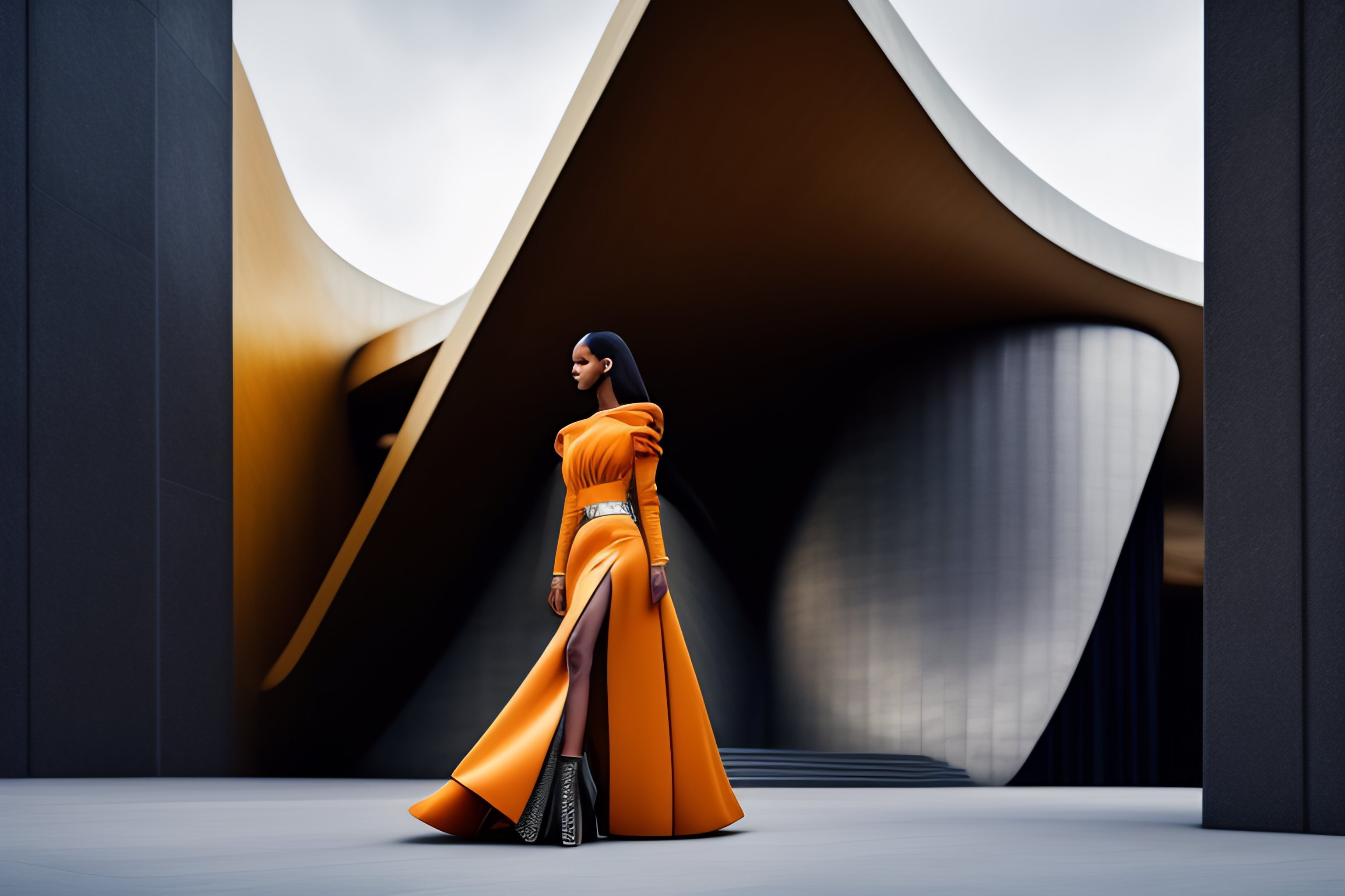Lexica - Hyperrealistic Haute Couture Fashion Model wearing outfit by  balenciaga Photoshoot in the style of vogue Magazine in front of brutalist  para