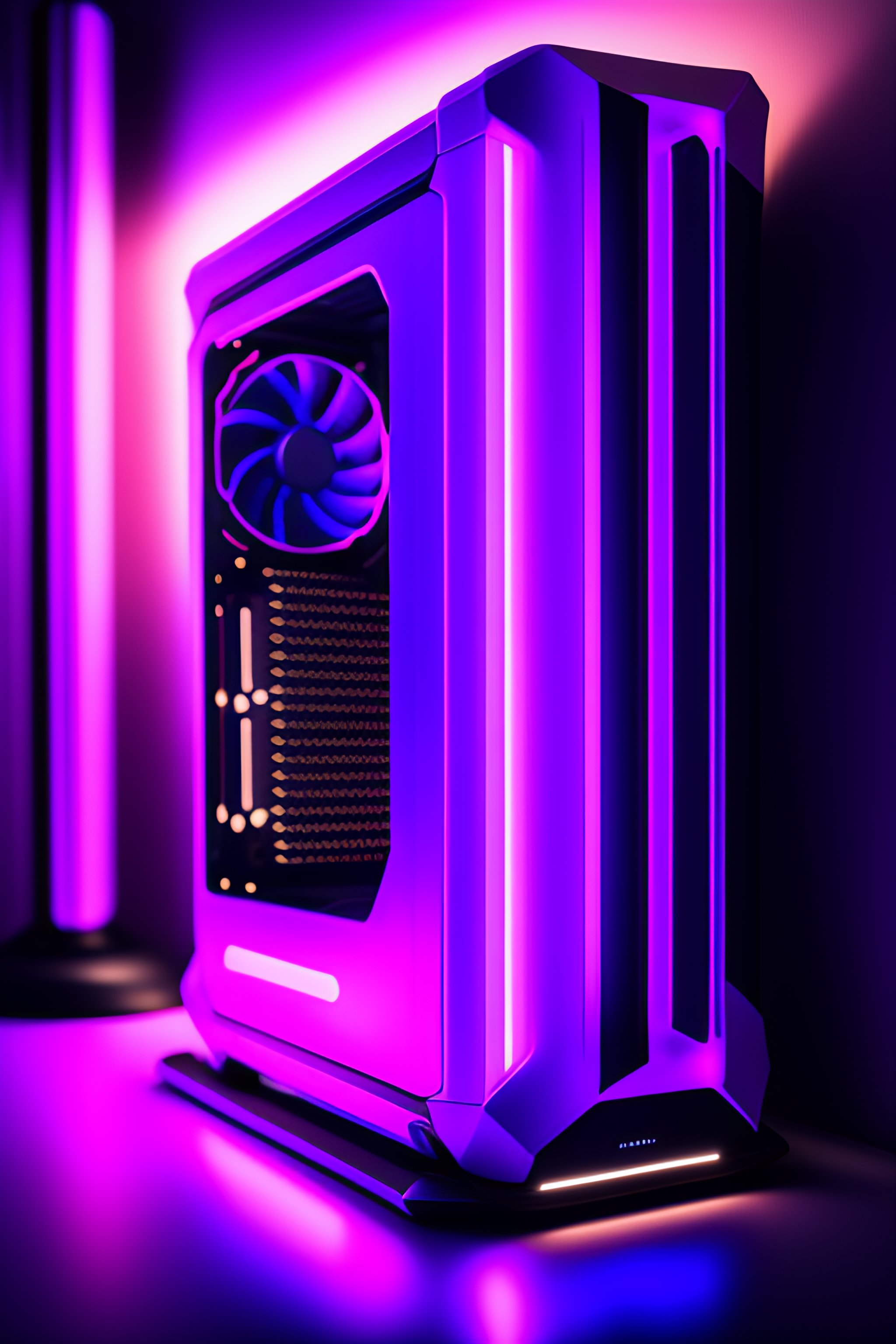 Lexica - A futuristic pc, Led purple lights, 4k
