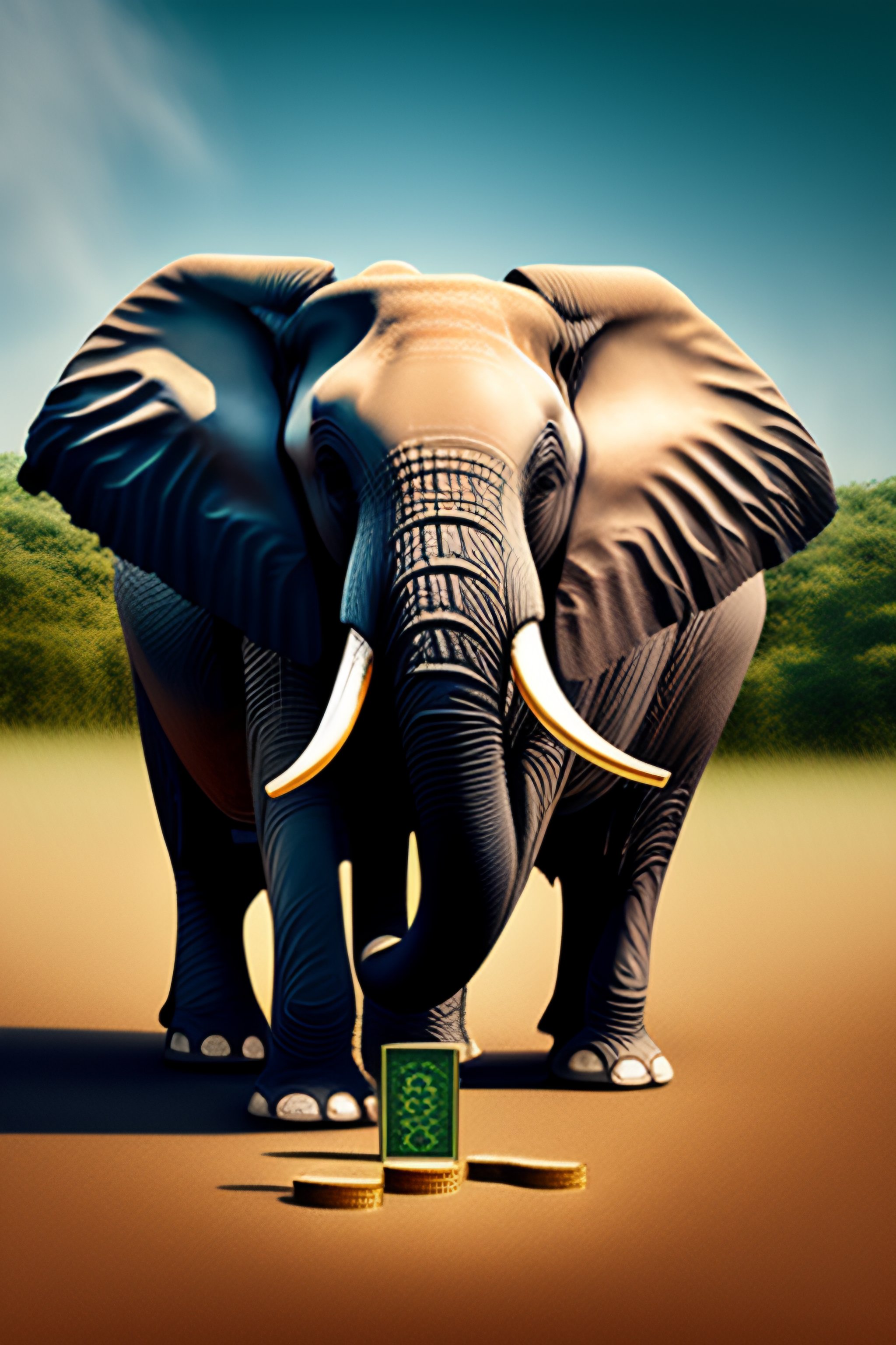 Lexica - Elephant eating money, ultrarealistic, in a city