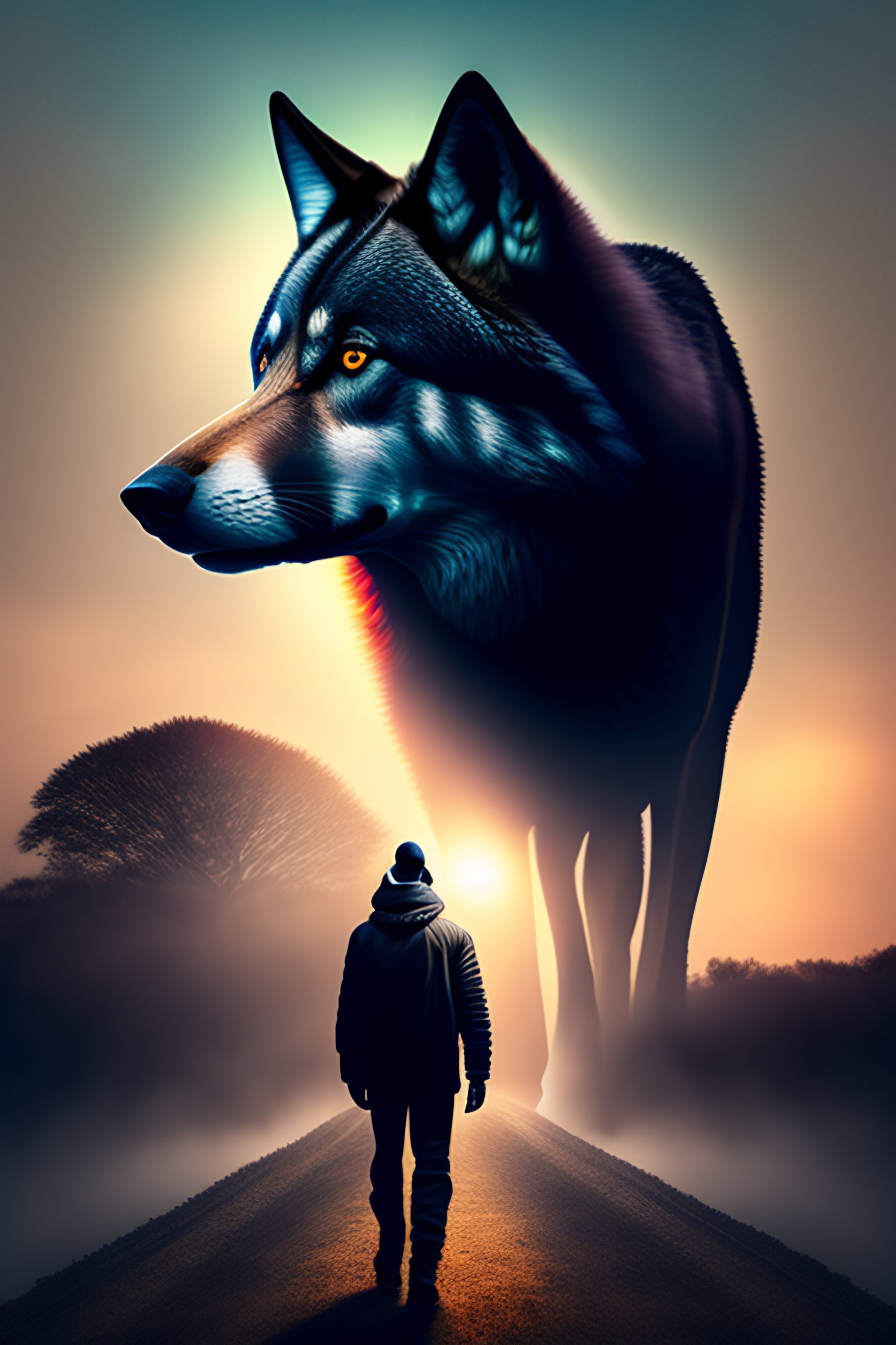Lexica - A black person with a wolf behind him