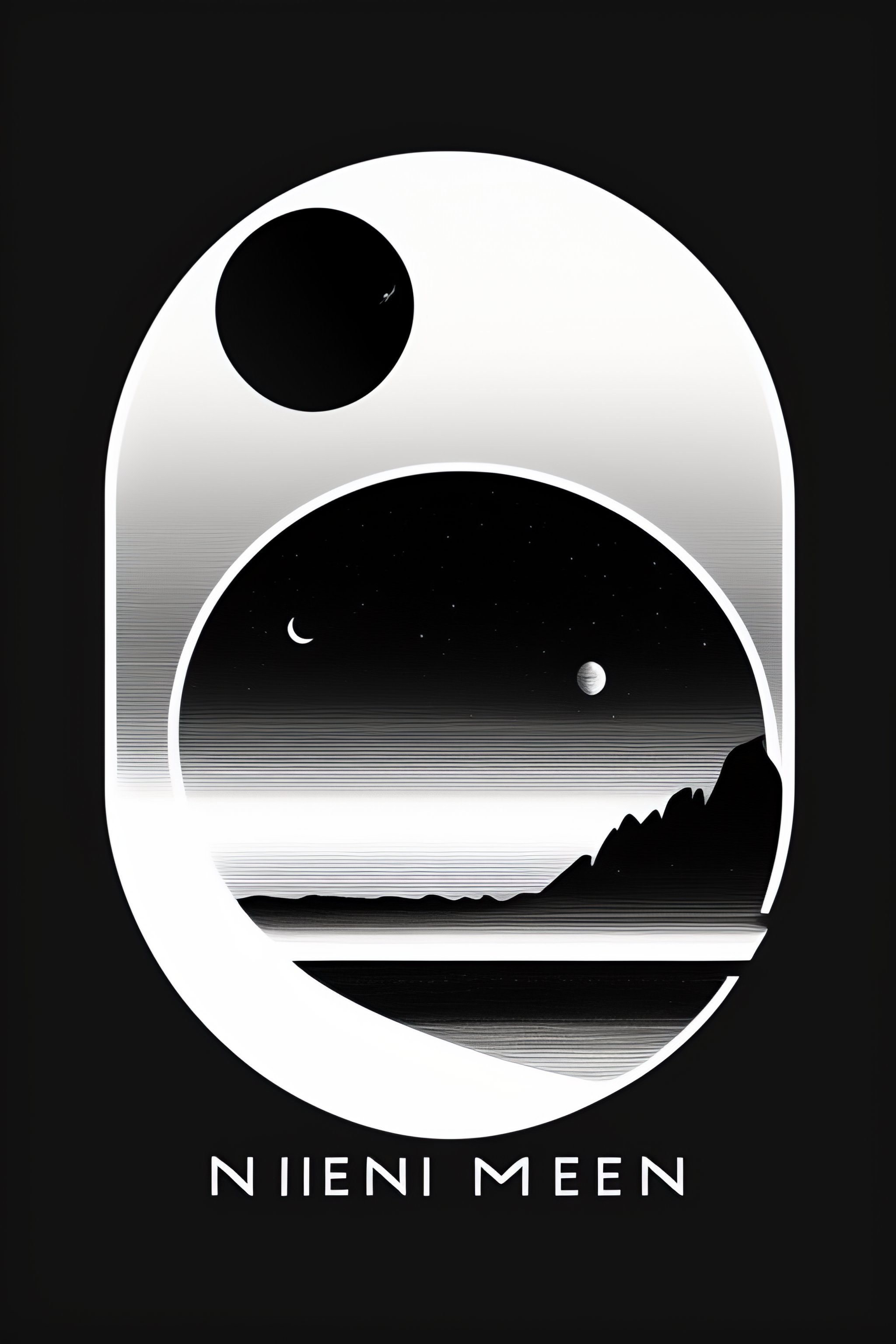 Lexica - Black and white logo with a moon in it