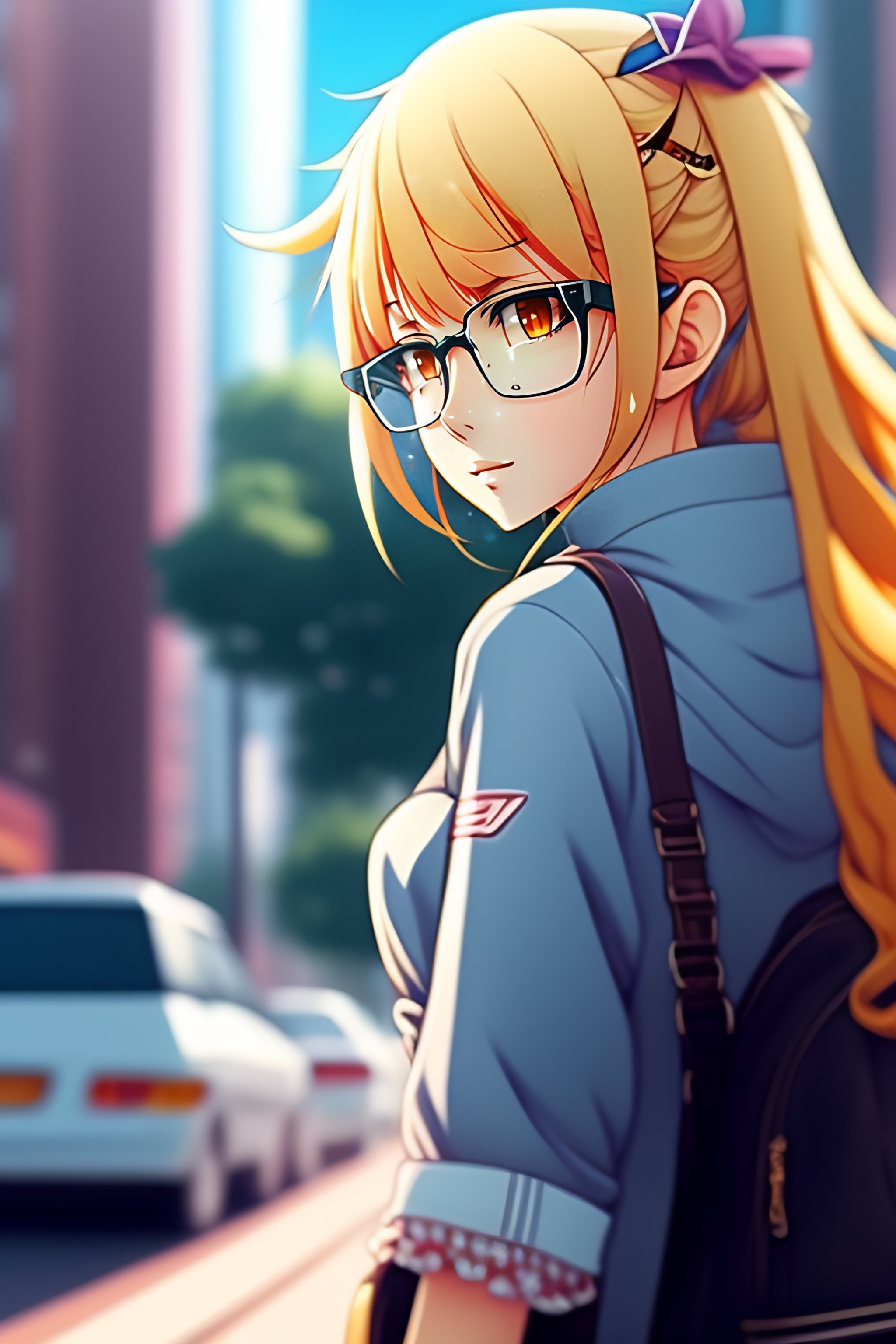 Lexica A Blonde Girl With Glasses Leaning Forward Anime Style Anime Japanese Street Evangelion 0618