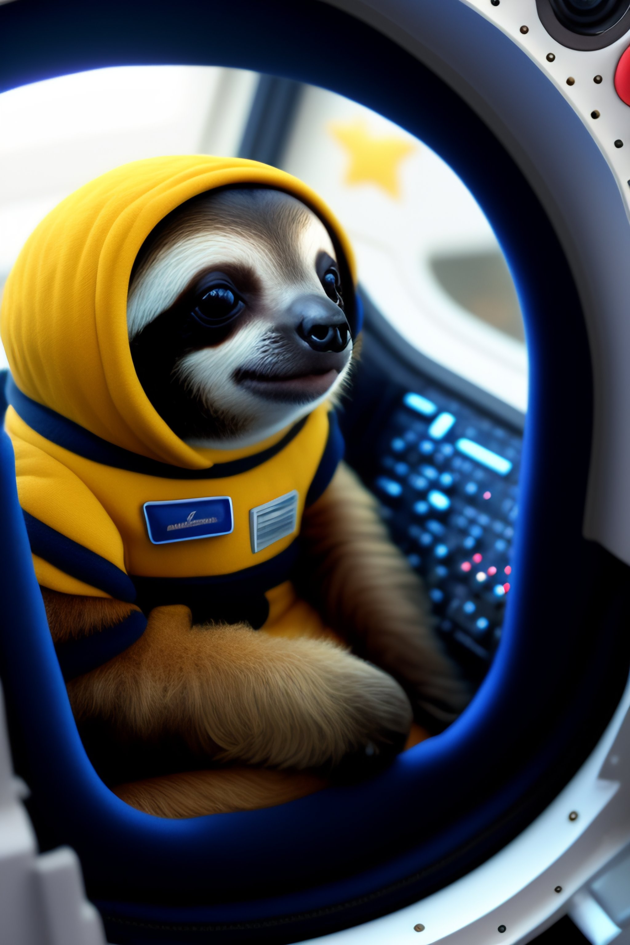 Lexica - A cute and tiny sloth captain inside the Space Shuttle's ...