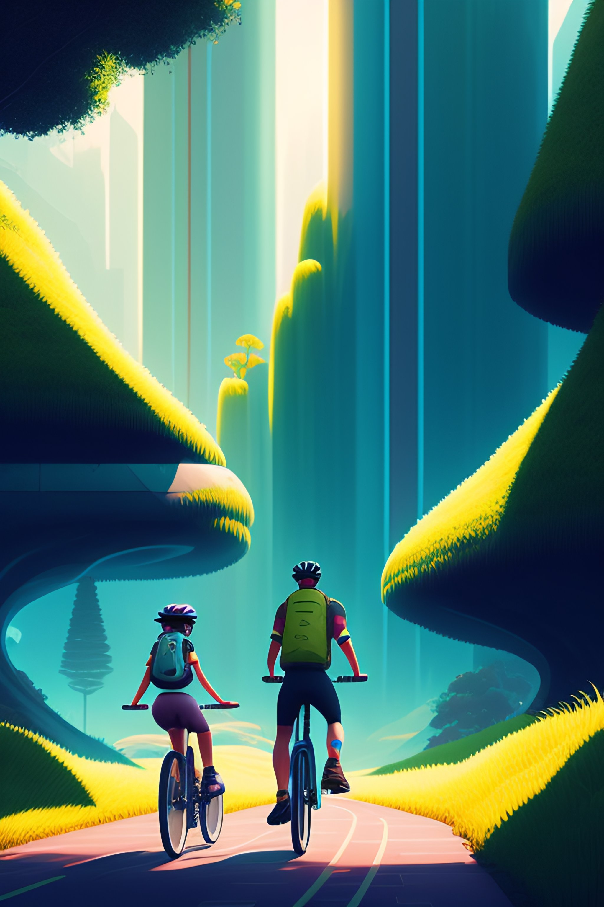 lexica-family-on-a-bike-riding-in-a-solarpunk-city-lush-foliage