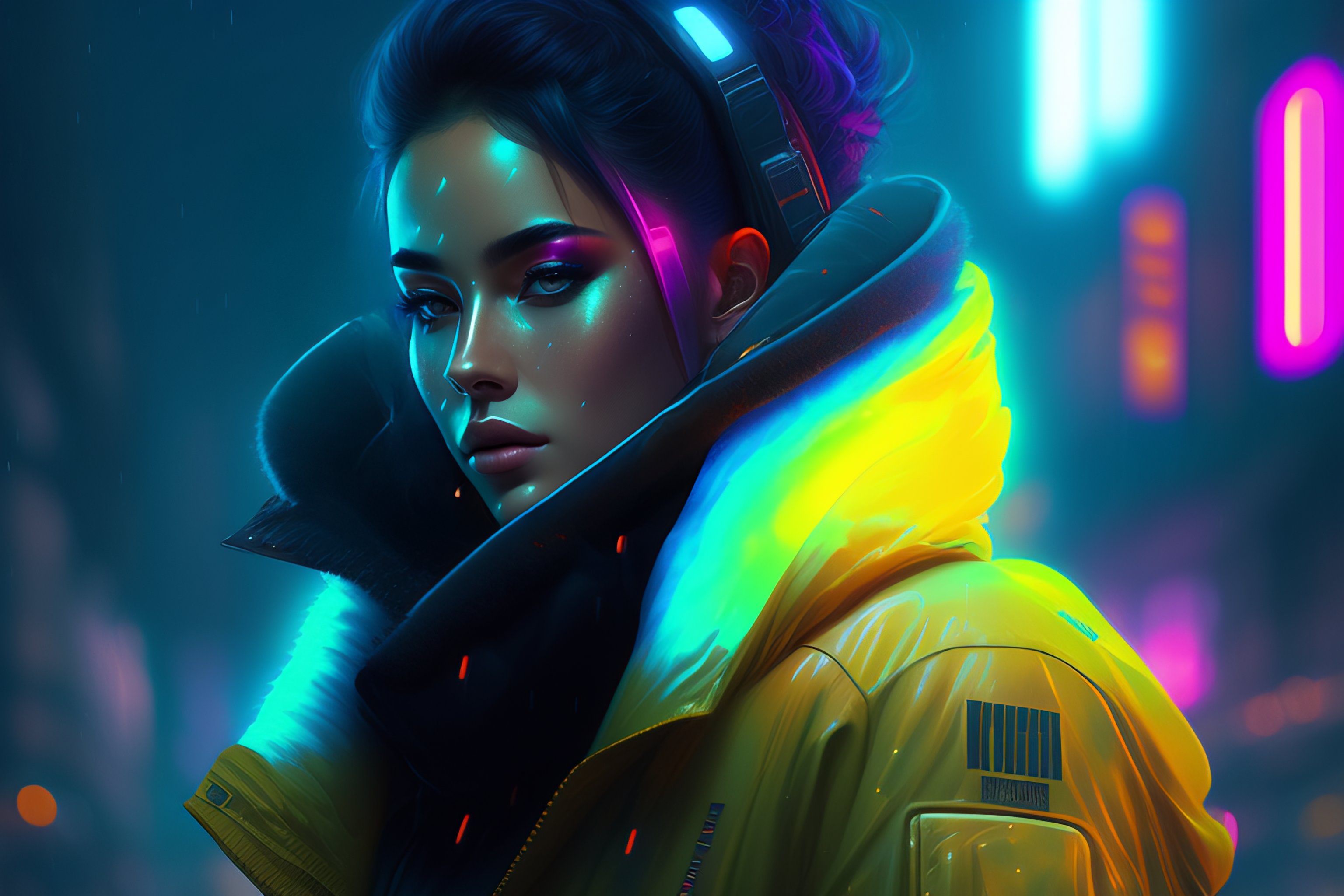 Lexica Detailed Portrait Neon Operator Dj Cyberpunk Futuristic Neon