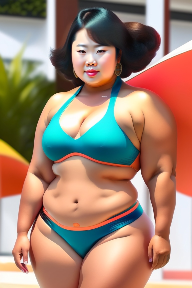 Lexica Thick Beautiful asian Woman wearing Swimsuit Wide hips