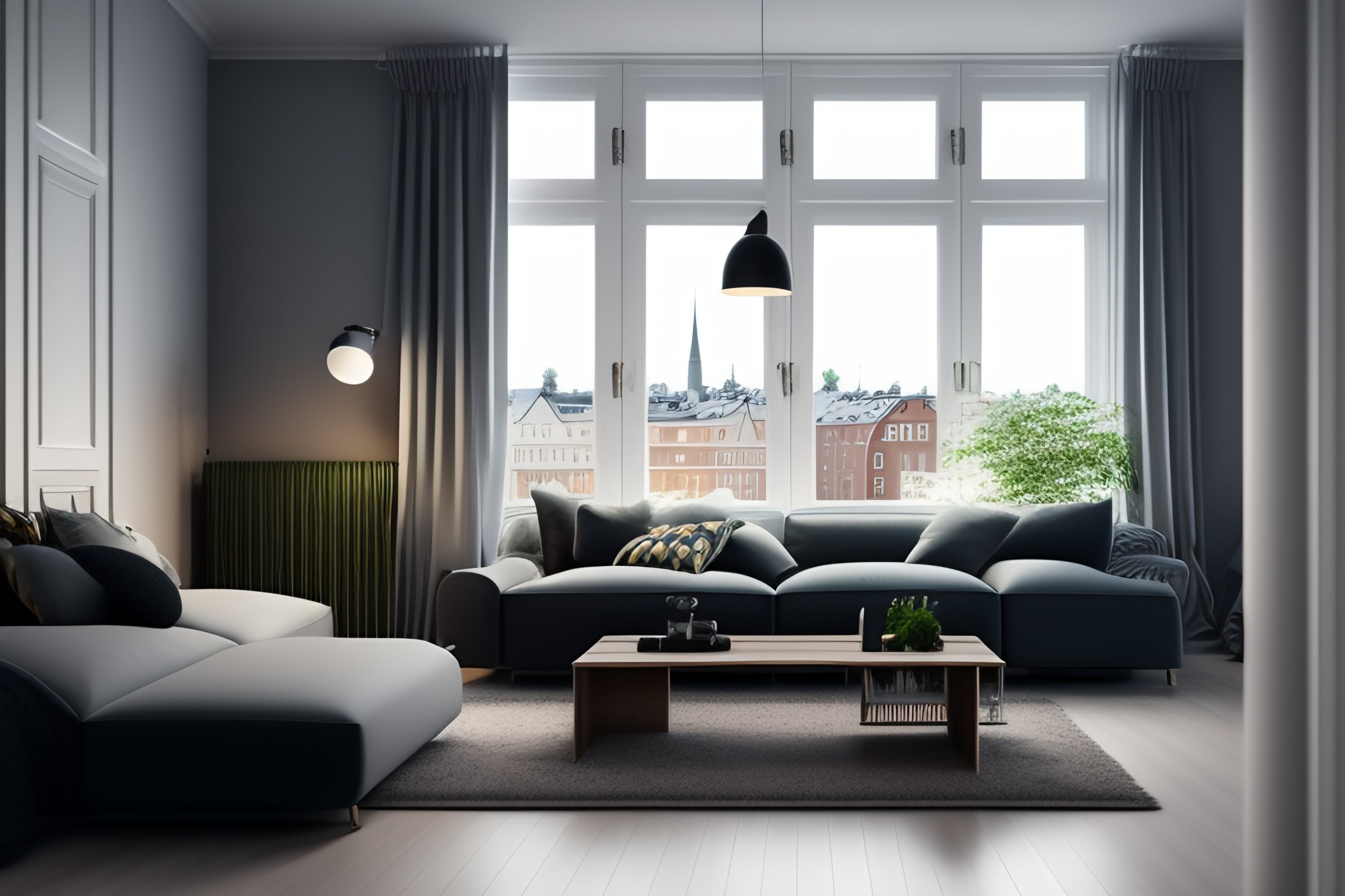 Lexica - Swedish design living room with simple furniture and a large ...