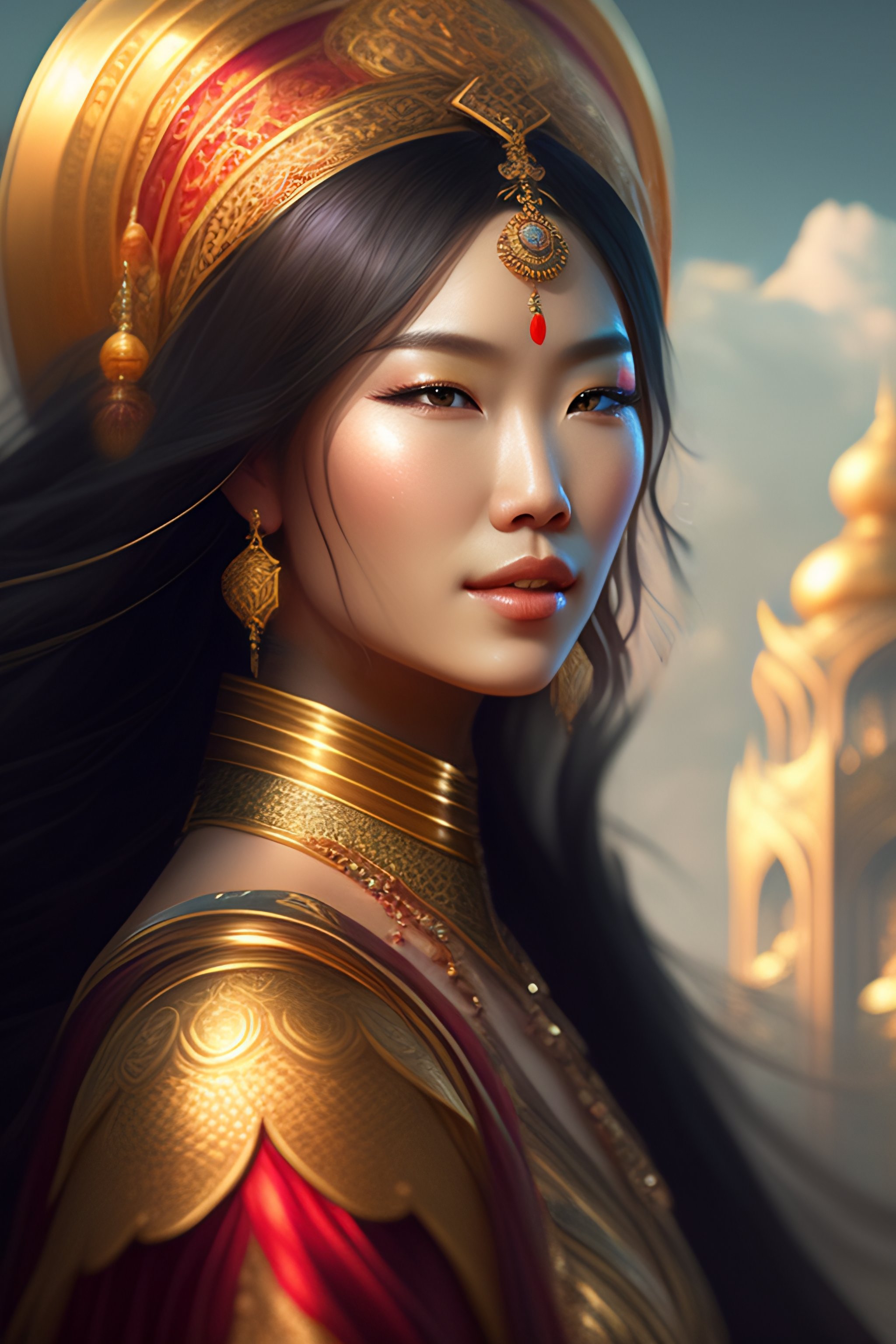 Lexica - A beautiful close up portrait of an asian sorceress sitting ...