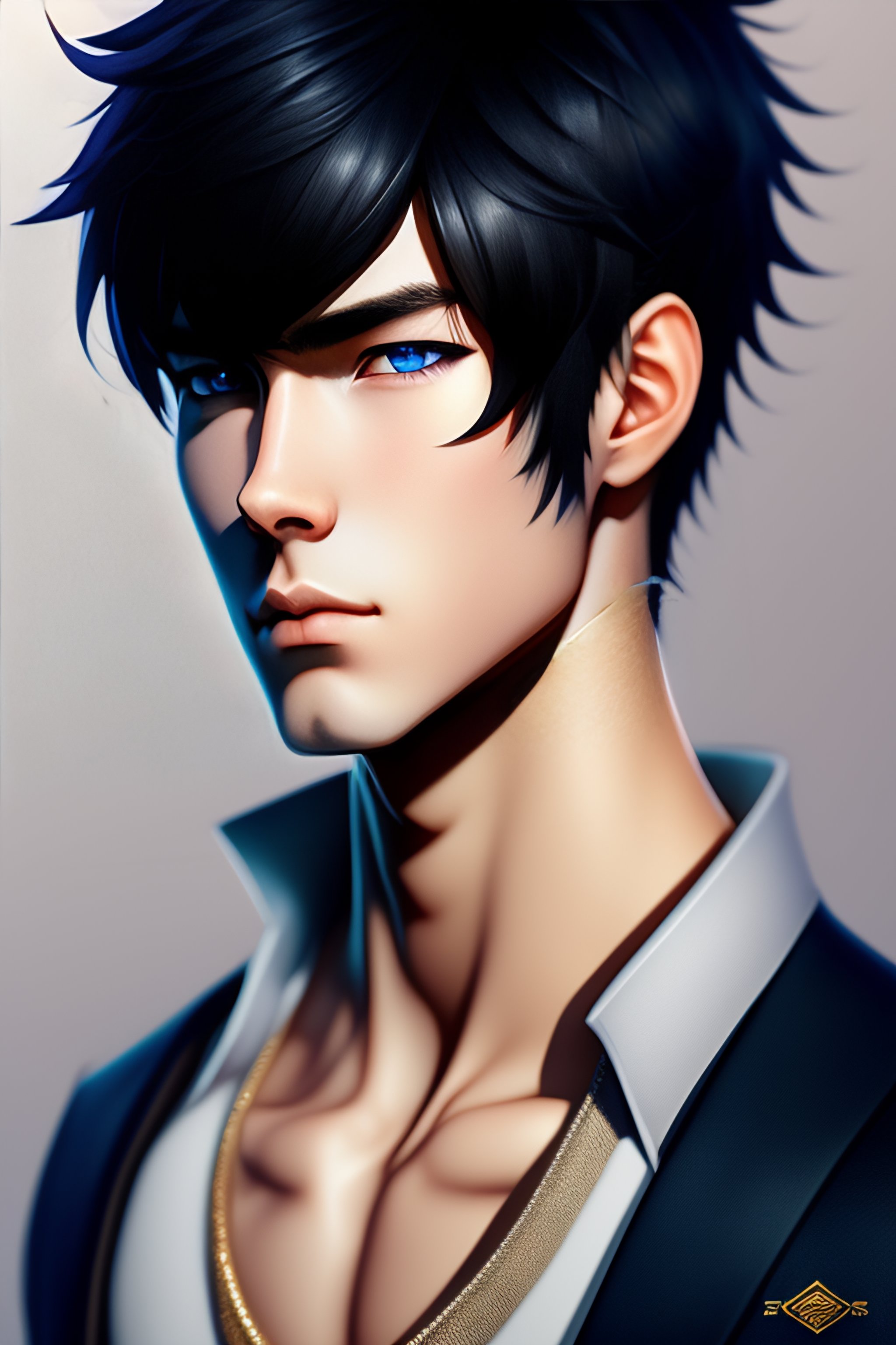 Lexica - Anime boy, black hair, blue eyes, photorealistic