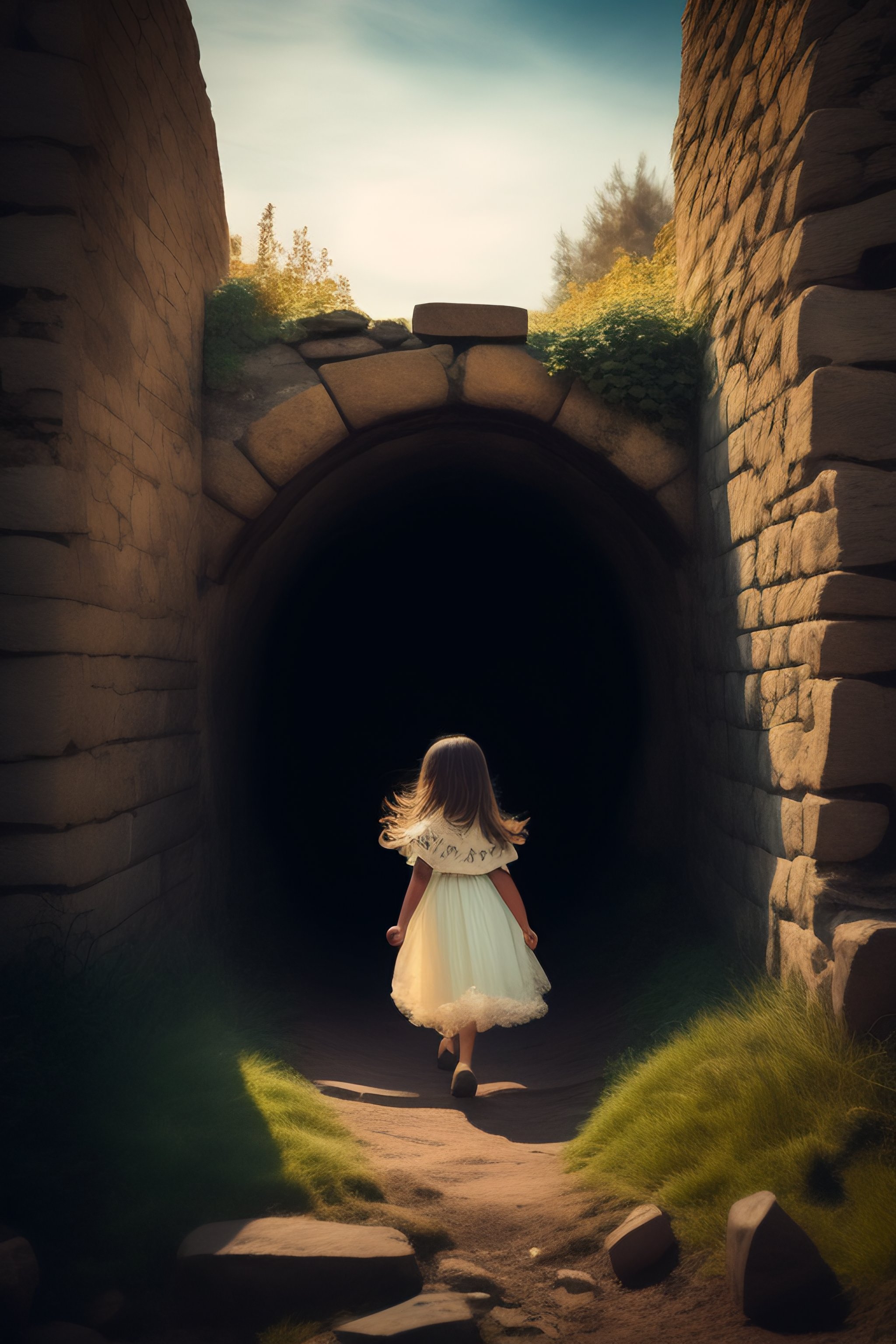 Lexica - A ghost girl climbing out of an old stone well, horror