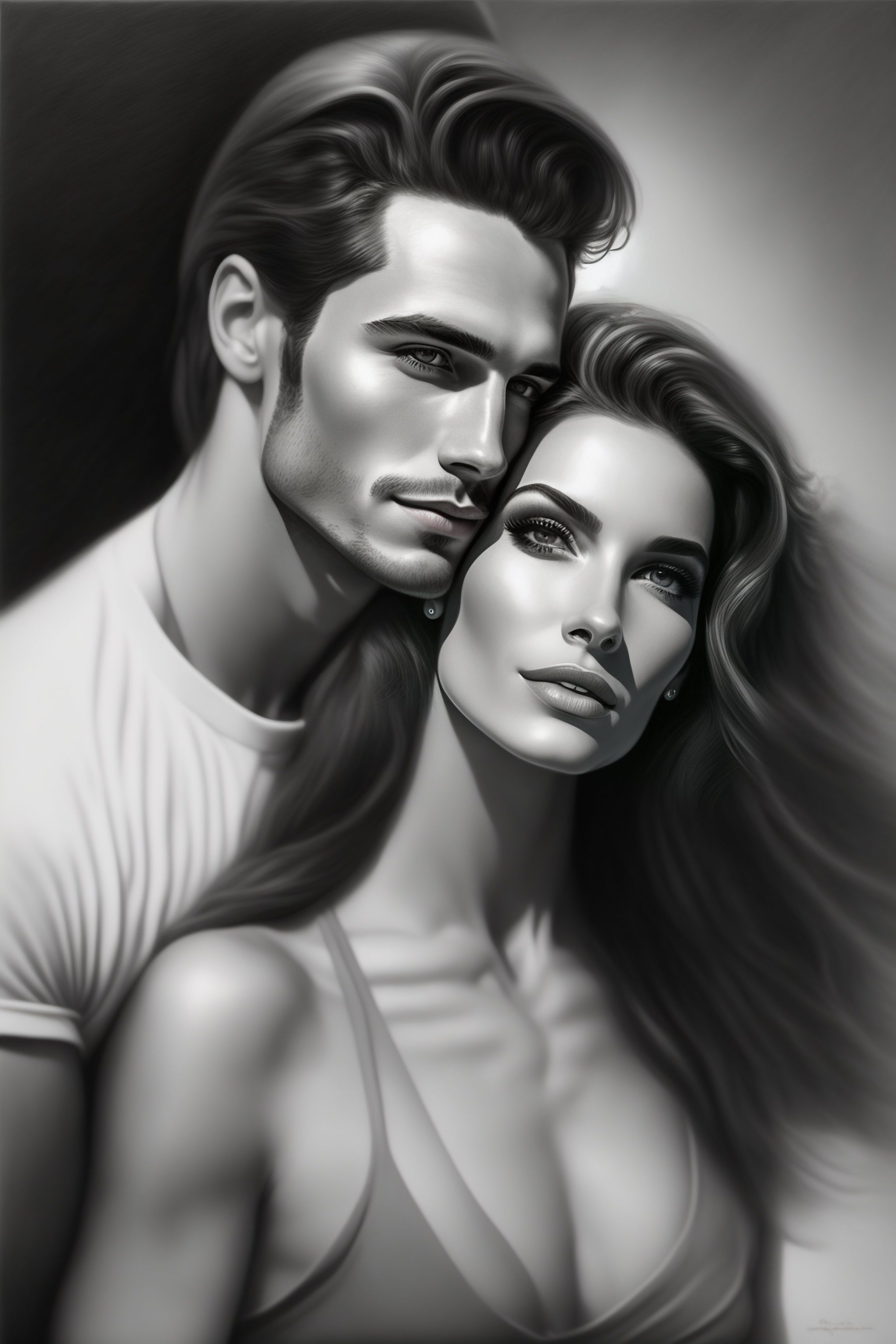 Lexica Pencil art. good looking man and beautiful woman in love. self