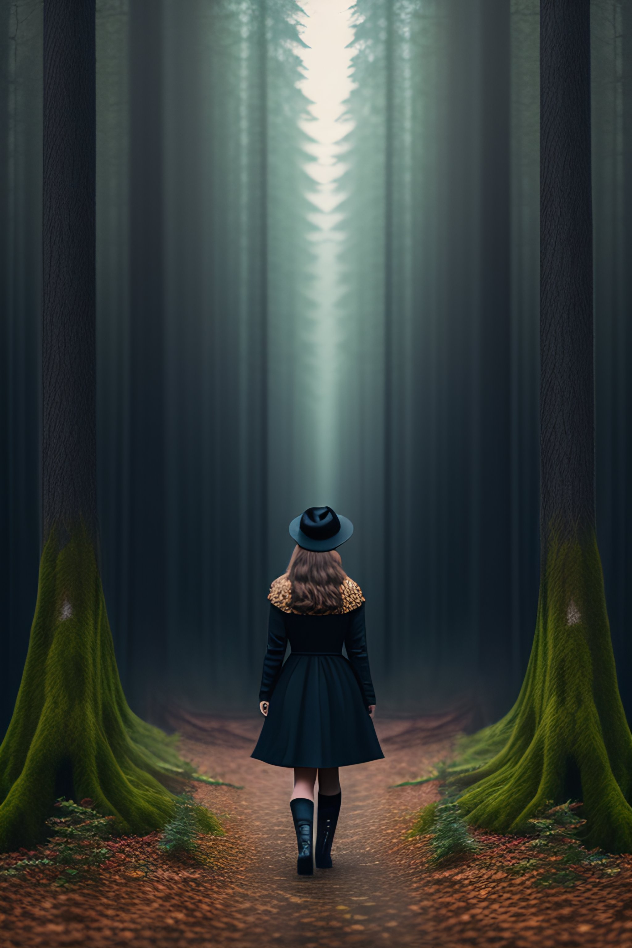 Lexica - Wednesday addams walking in the forest