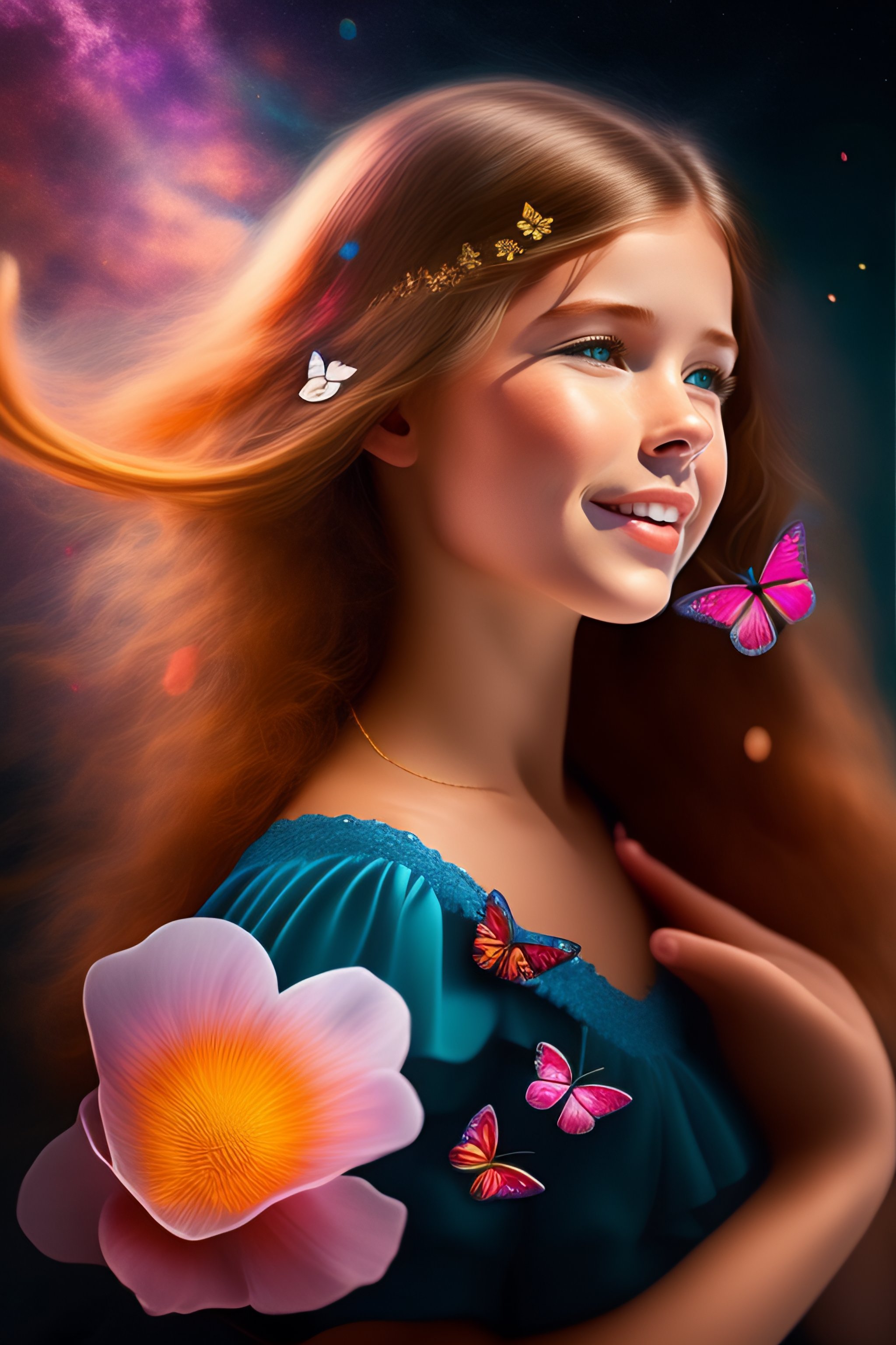 Lexica Girl throwing up butterflies woman