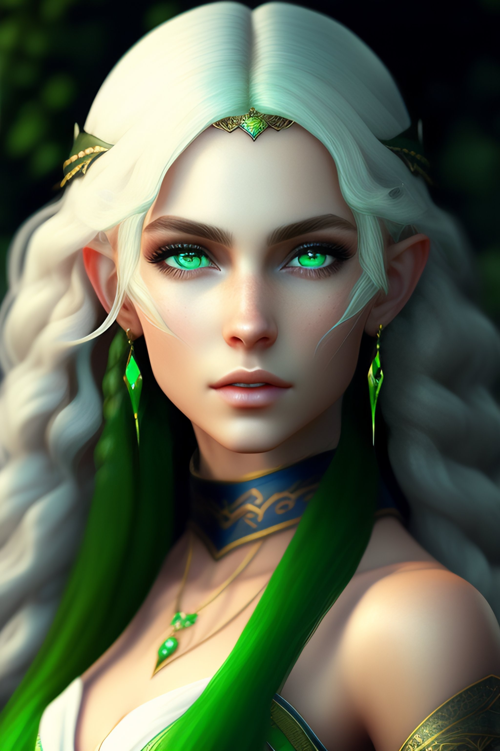 Lexica Beautiful White Skin Blue Eyed Woman With Dark Hair Elf Ears Realistic Detailed