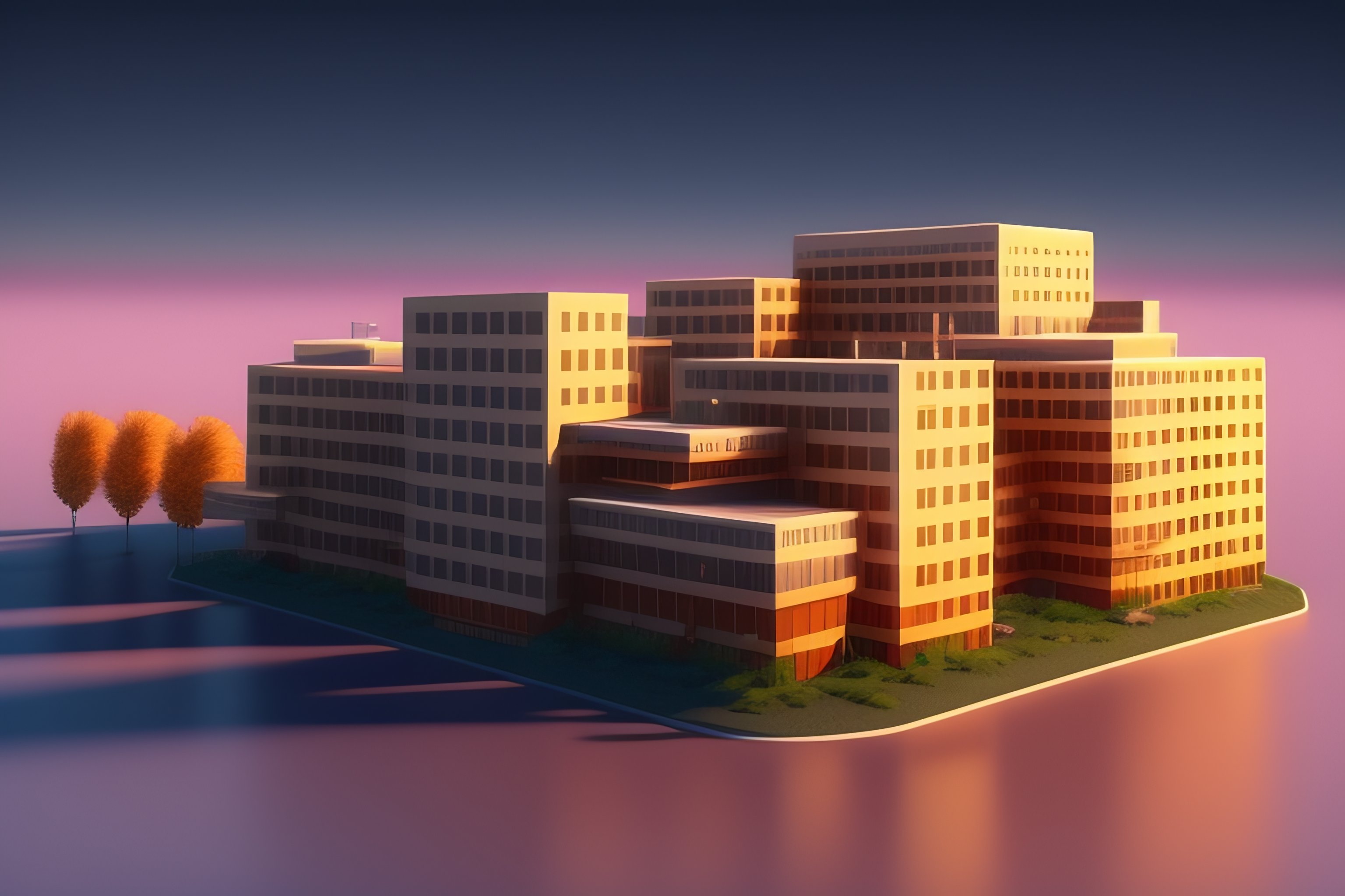 Lexica - A building in a city landscape, low - poly, 3D