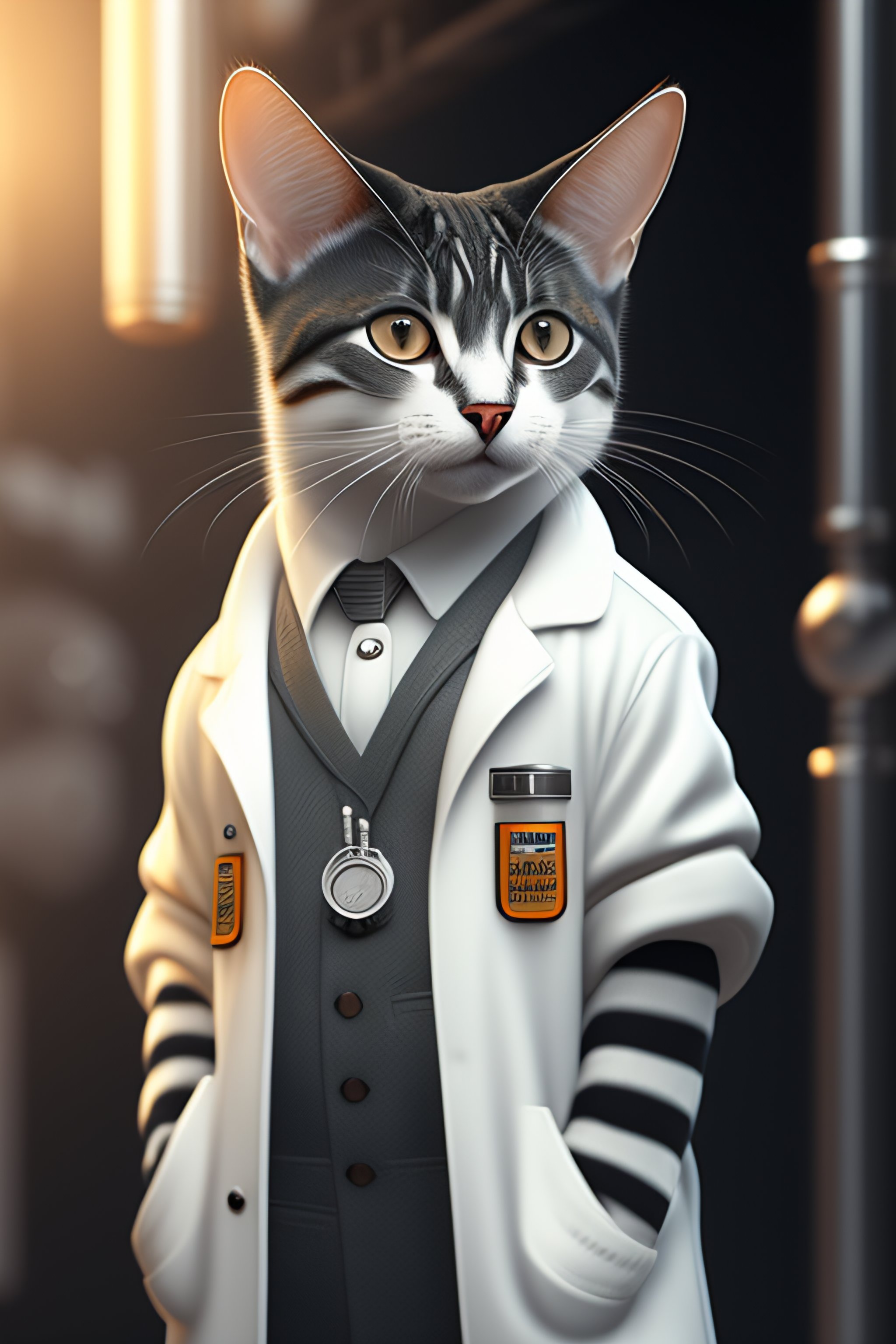 Cat in shop lab coat