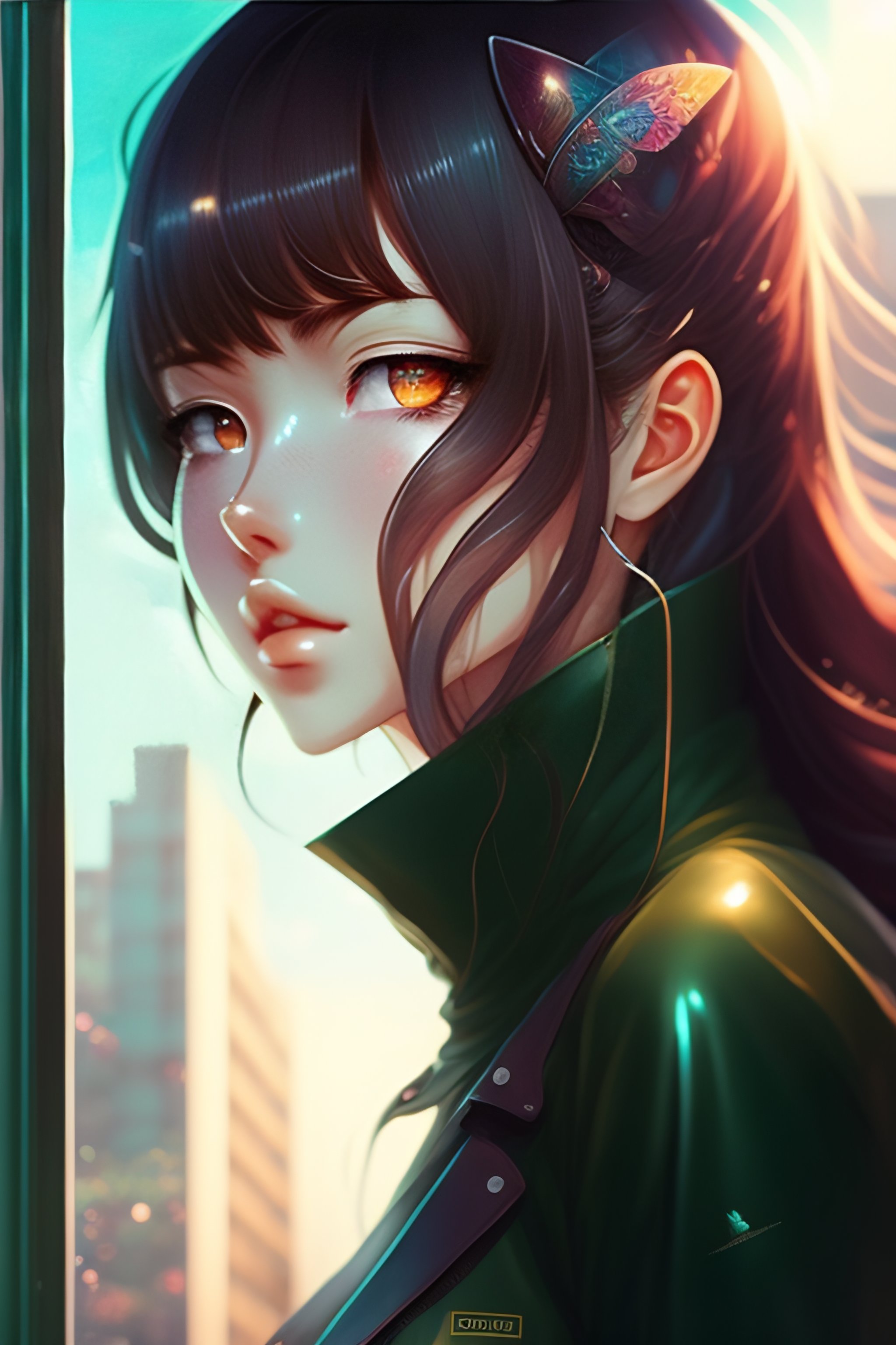 Anime Girl With Dark Blue Hair And Green Eyes
