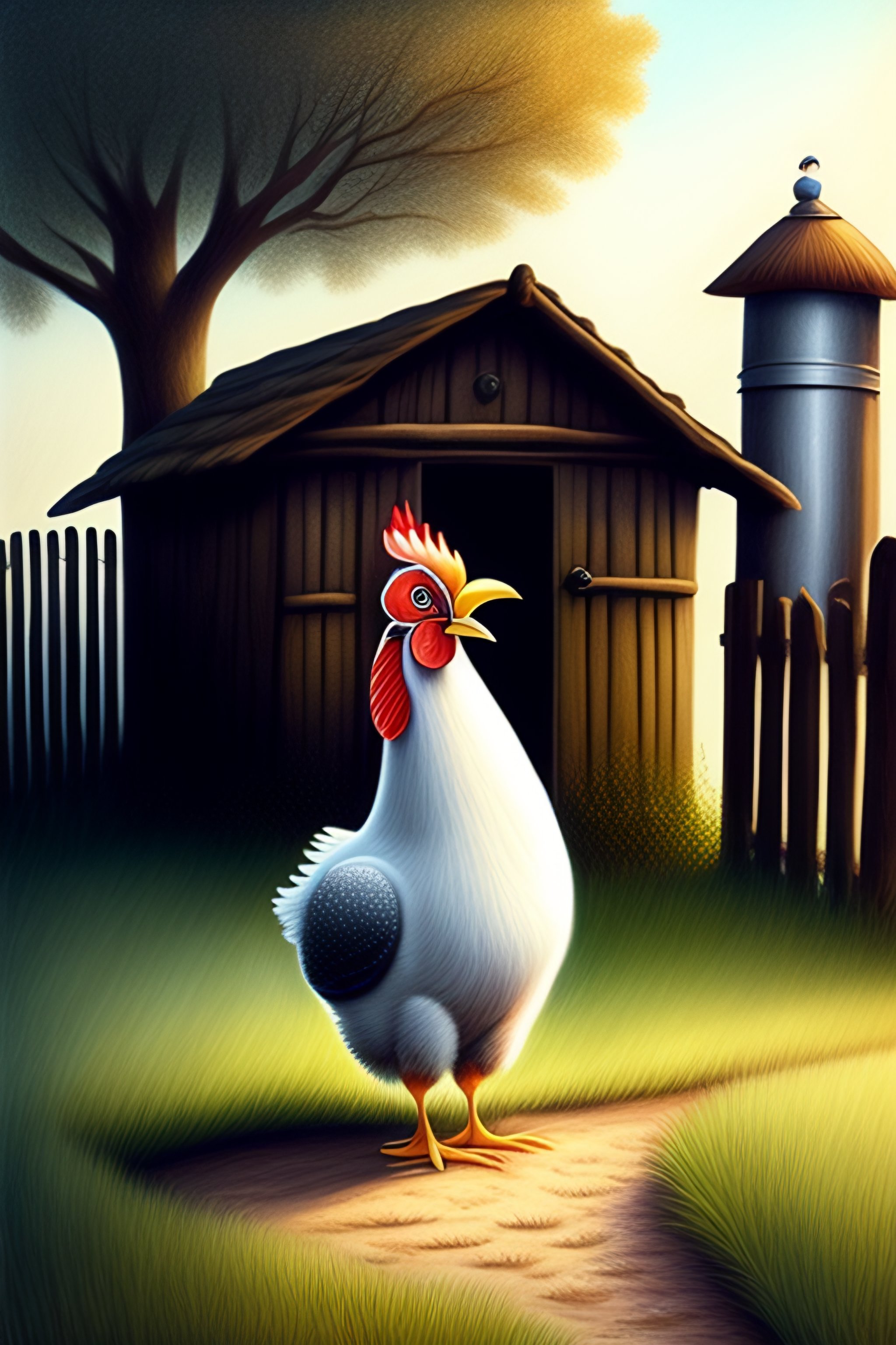 Lexica Children’s story book illustration of white Chicken standing