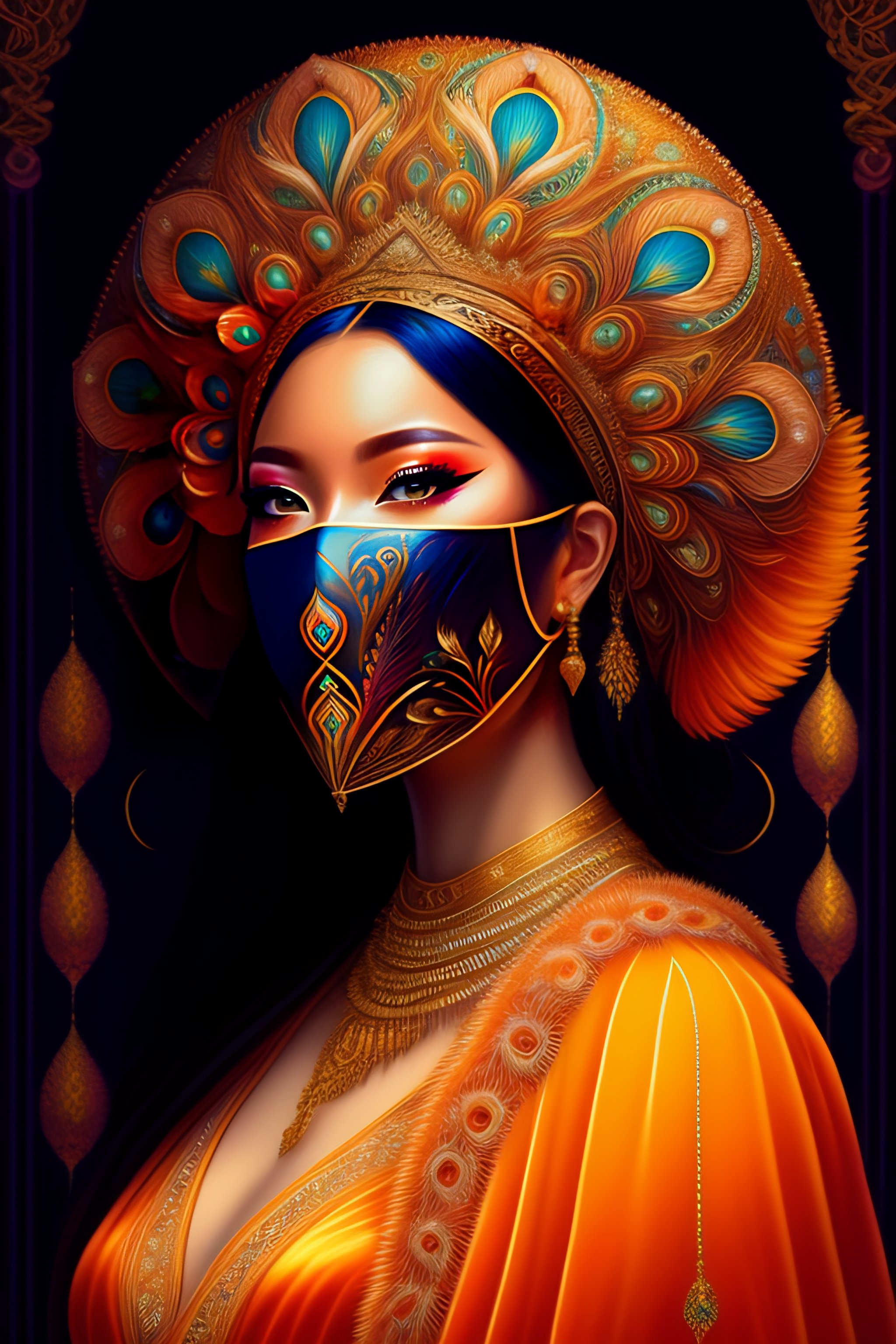 Lexica - Centered detailed portrait of a masked woman wearing a ...