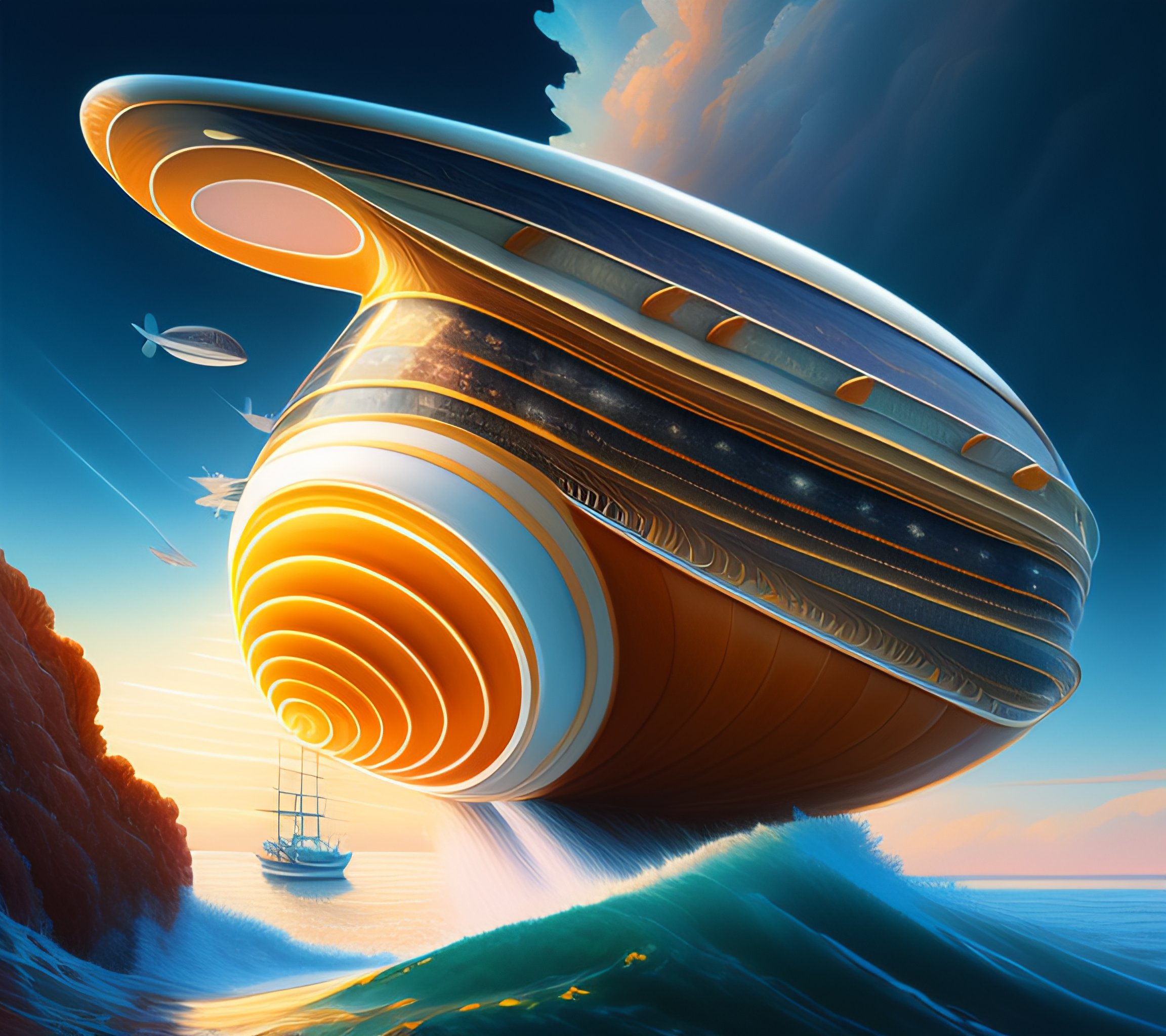 Lexica - Nautilus sea shell spaceship, digital painting, WLOP, natural ...