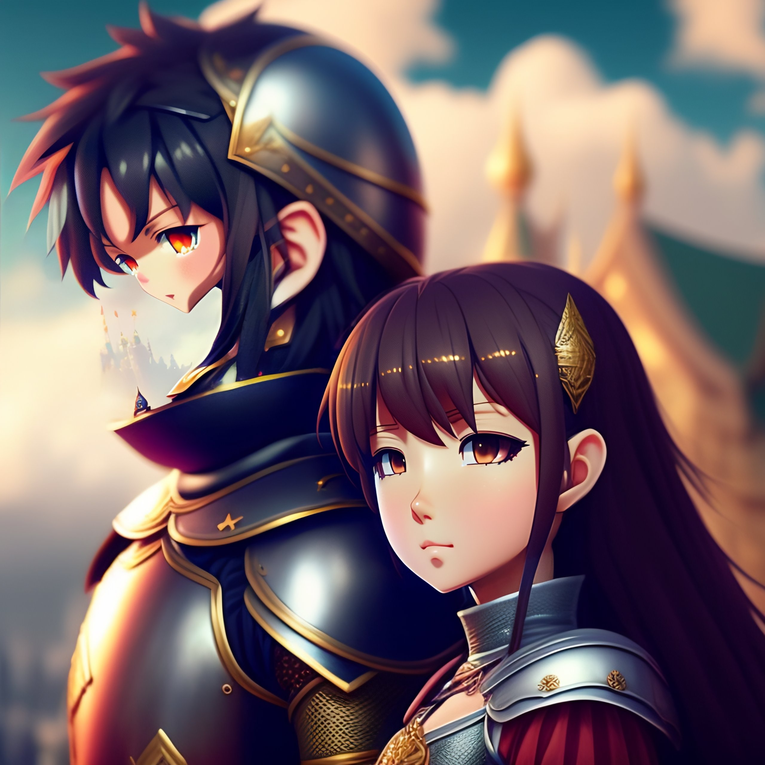 Lexica - Very little knight and giant princess, 2d anime style