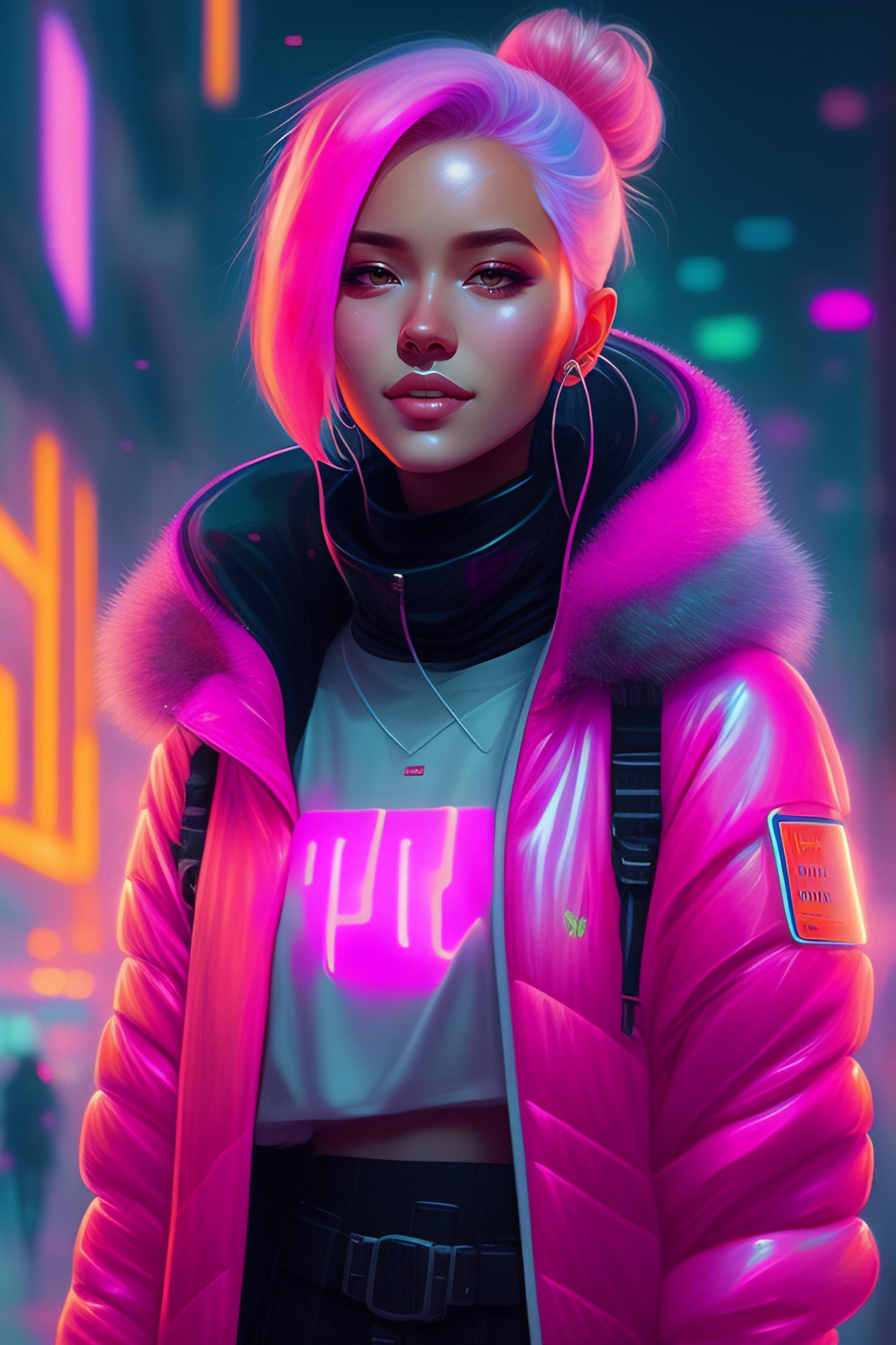 Lexica - Detailed portrait of smiling cute neon girl, cyberpunk ...