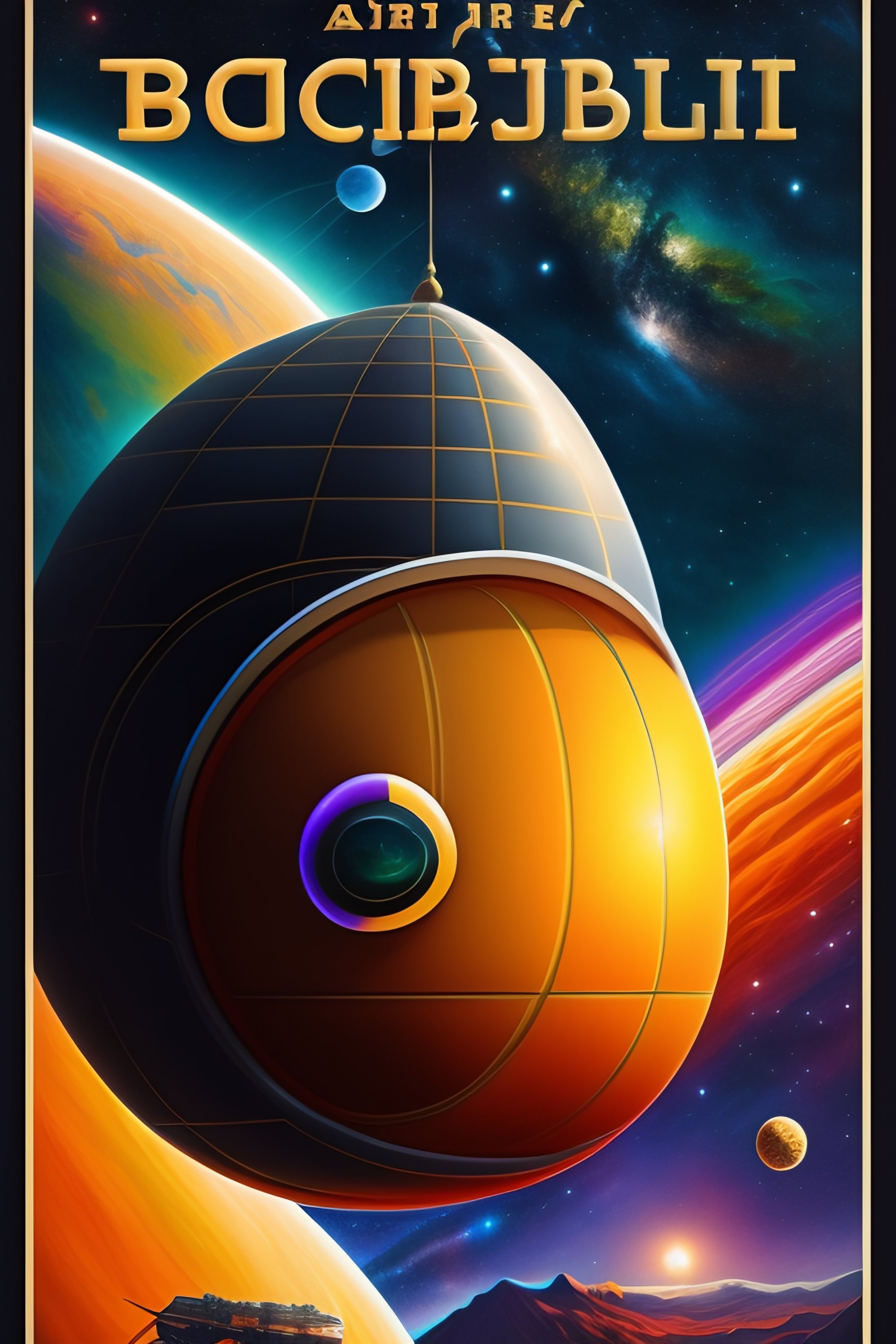 Lexica Buff robot, black clam head, goggly eyes, in space, movie poster