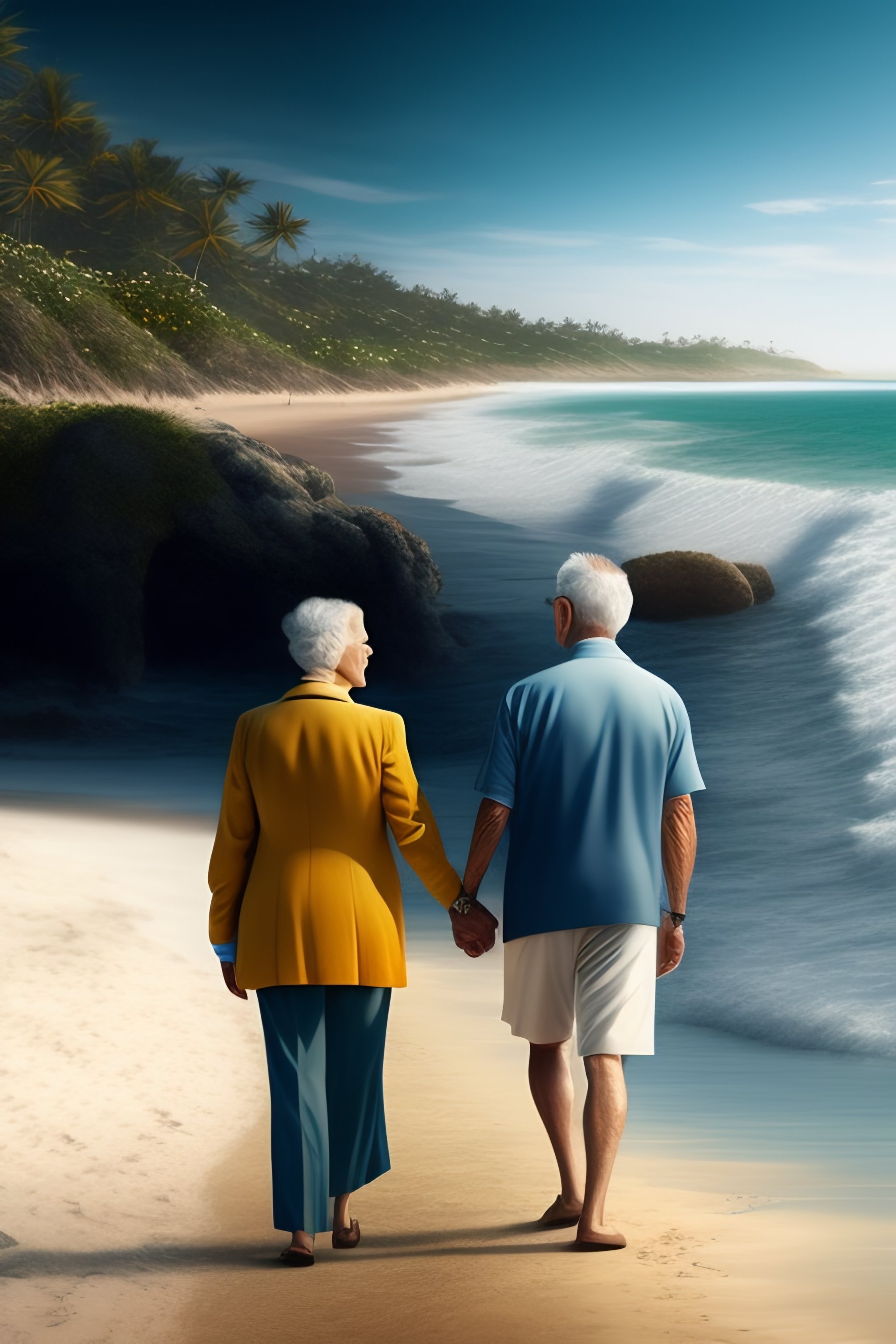 Old Couple Walking Hand In Hand