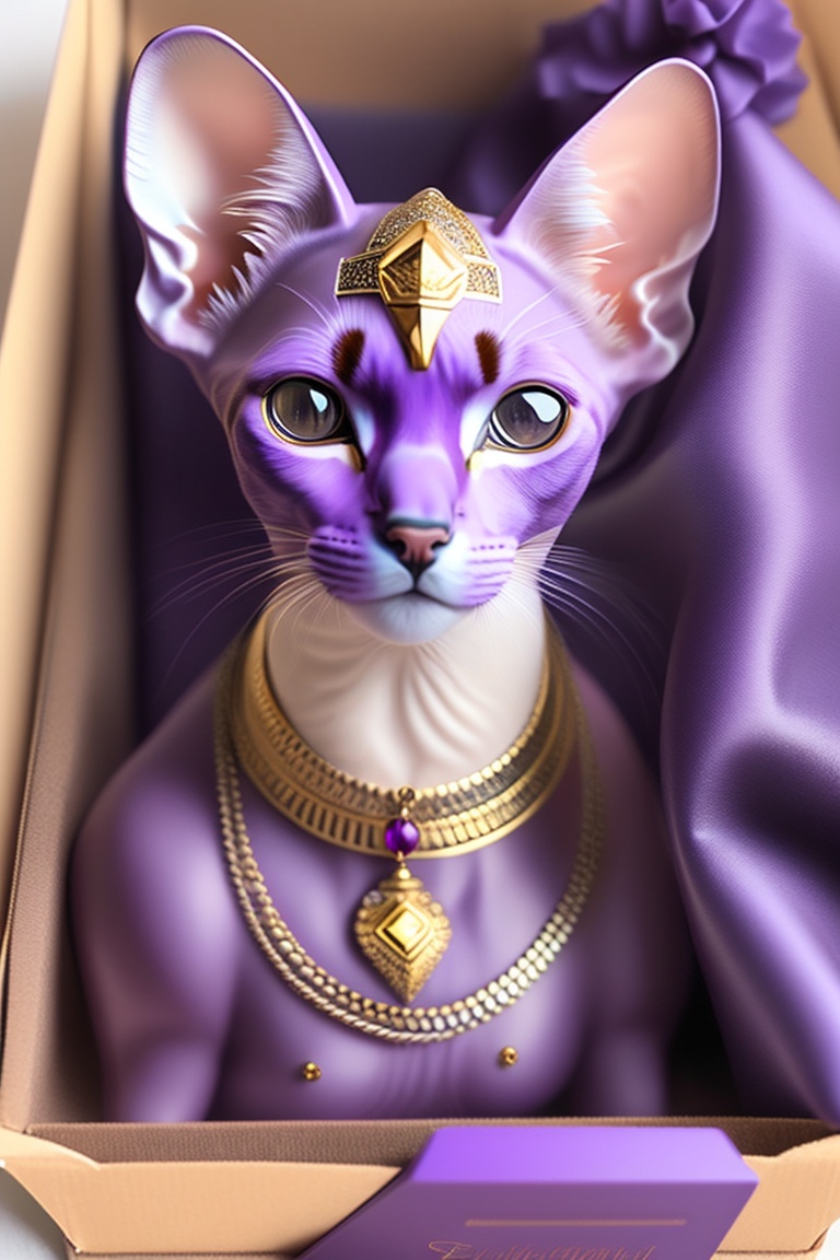 Lexica Egyptian Sphynx Cat With Necklace Egipty Inside Box Purple