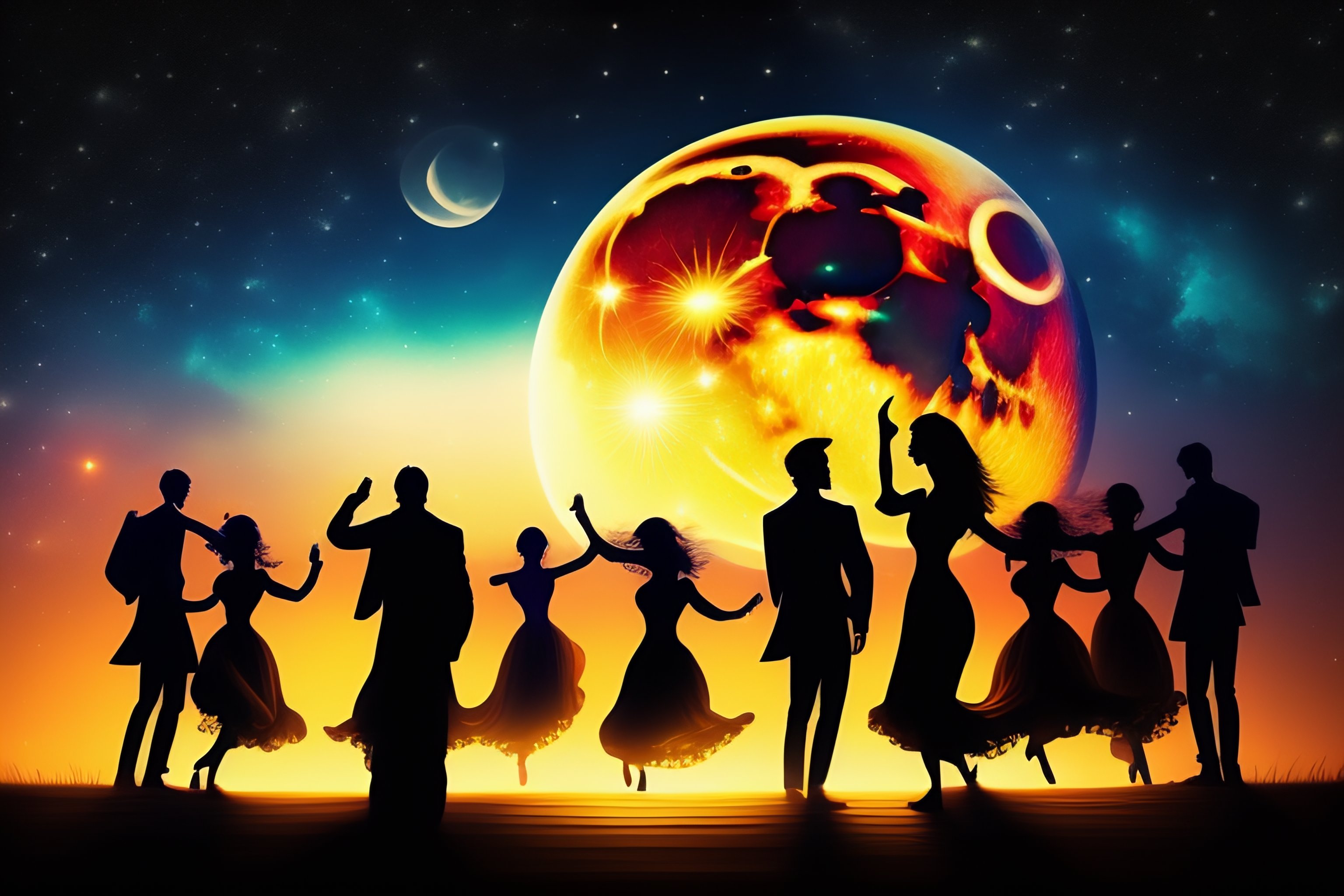 Lexica - People dancing under the moon, fantasy style,