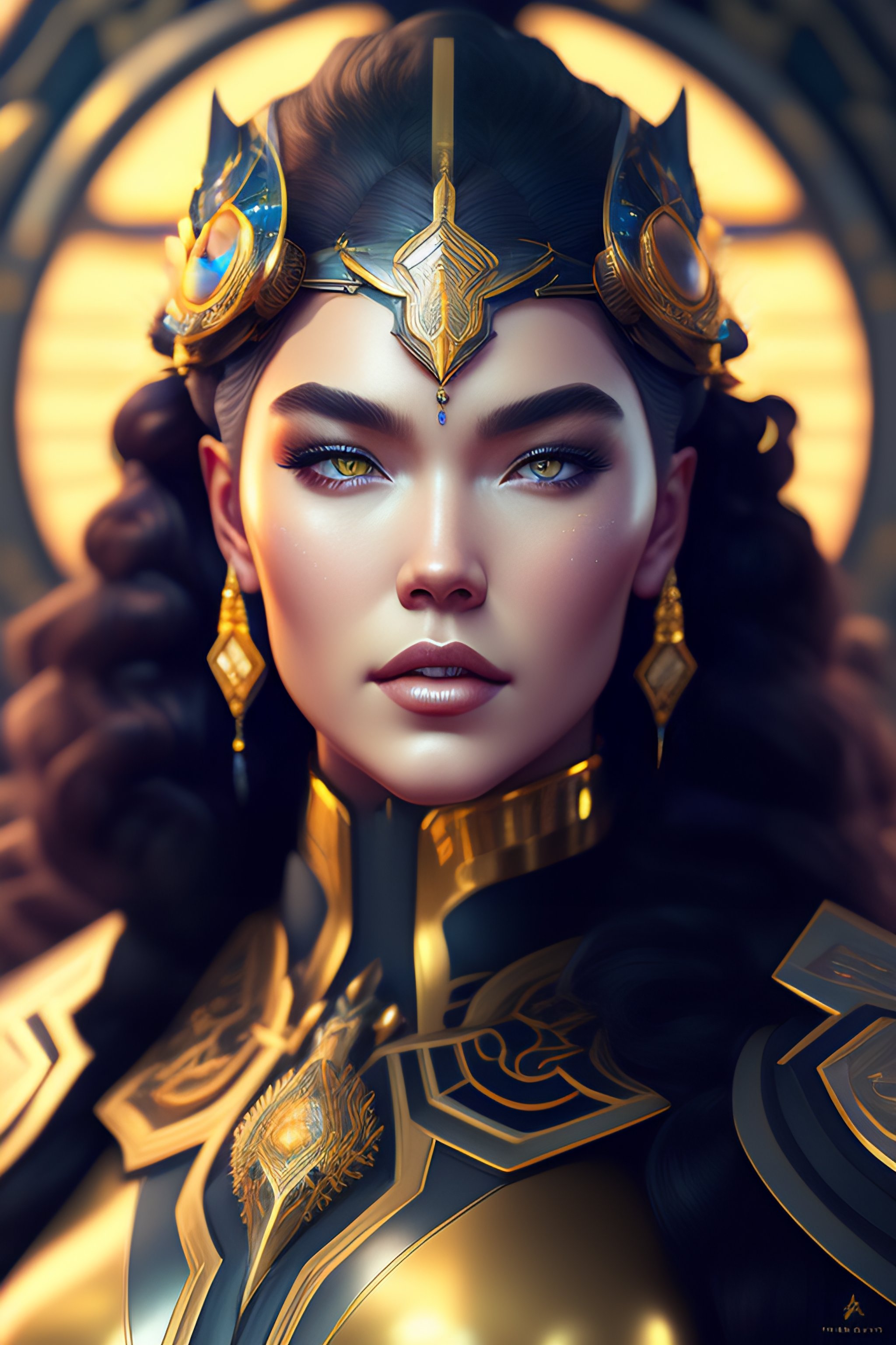 Lexica - Symmetry!! portrait of cyberpunk Florence Pugh empress goddess ...