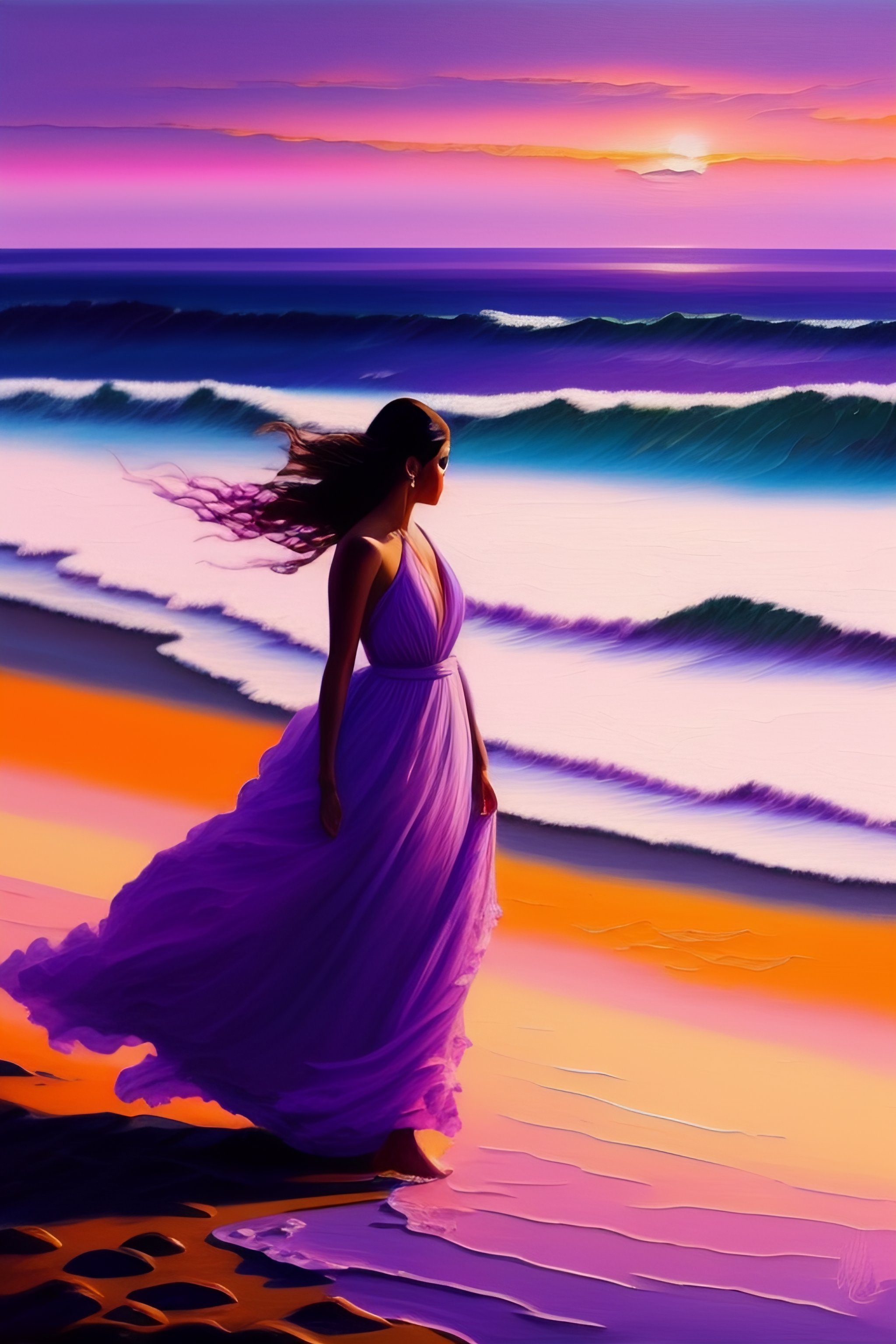 Lexica - Painting of a purple pink sunset by the sea thick impasto ...