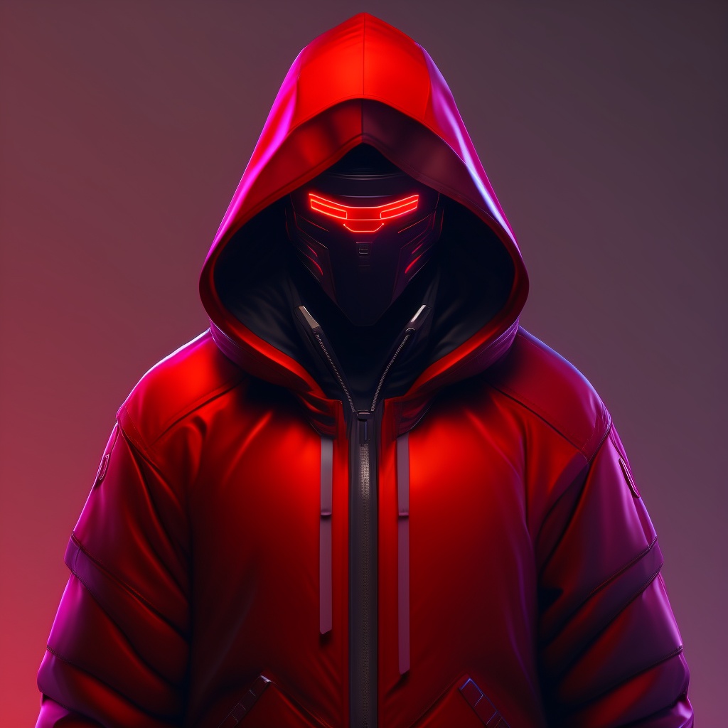 Lexica - Male character, hooded, red cyberpunk with hacker mask