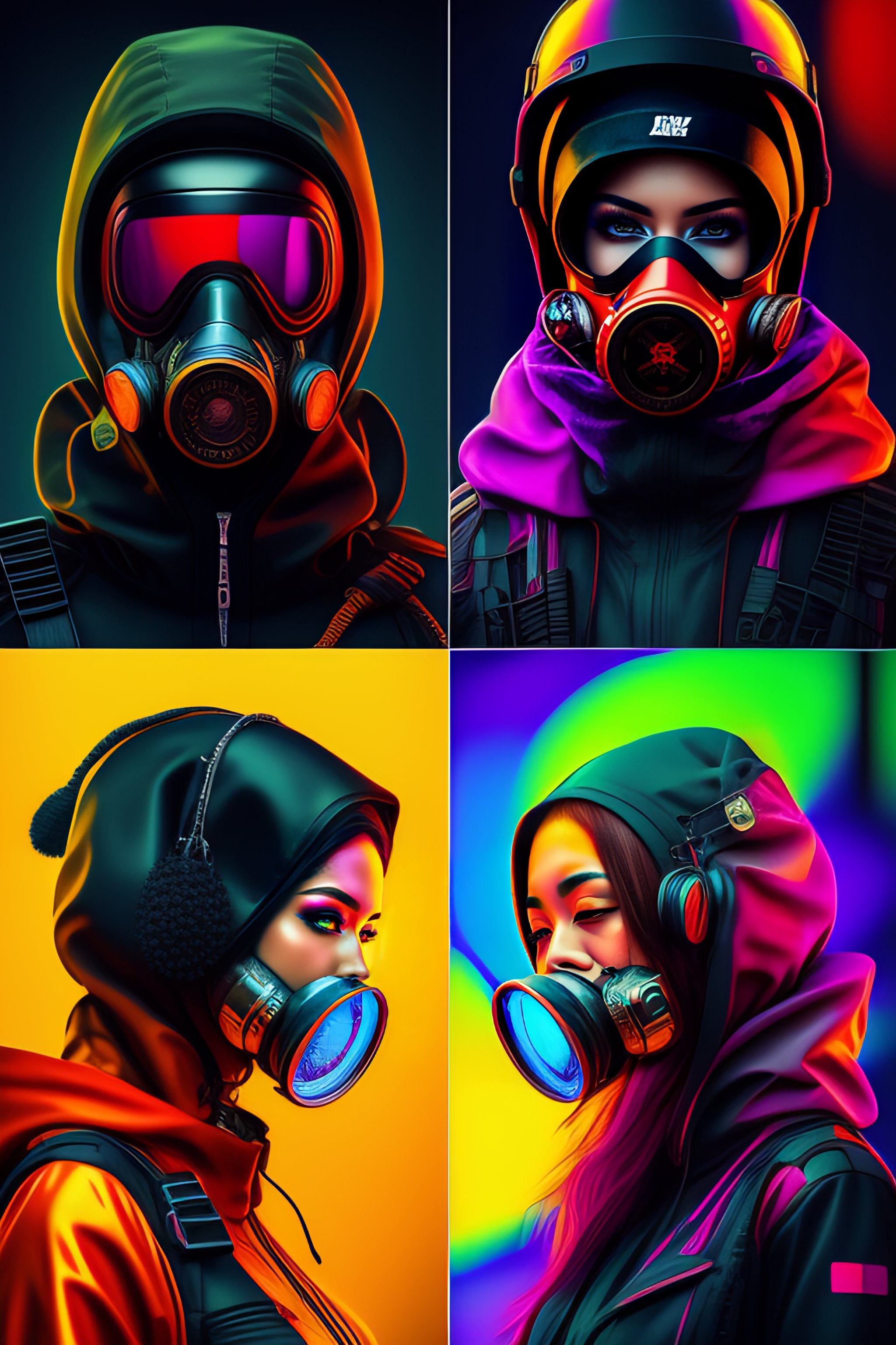 Lexica - Colorful portraits of a scary cyberpunk with gasmask, stunning ...