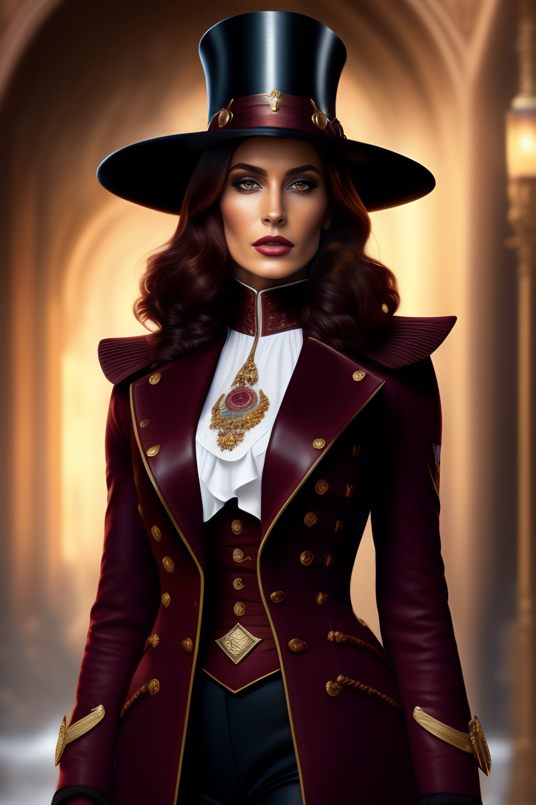 Lexica - Woman, short dark hair, incisive gaze, musketeer hat, Big ...