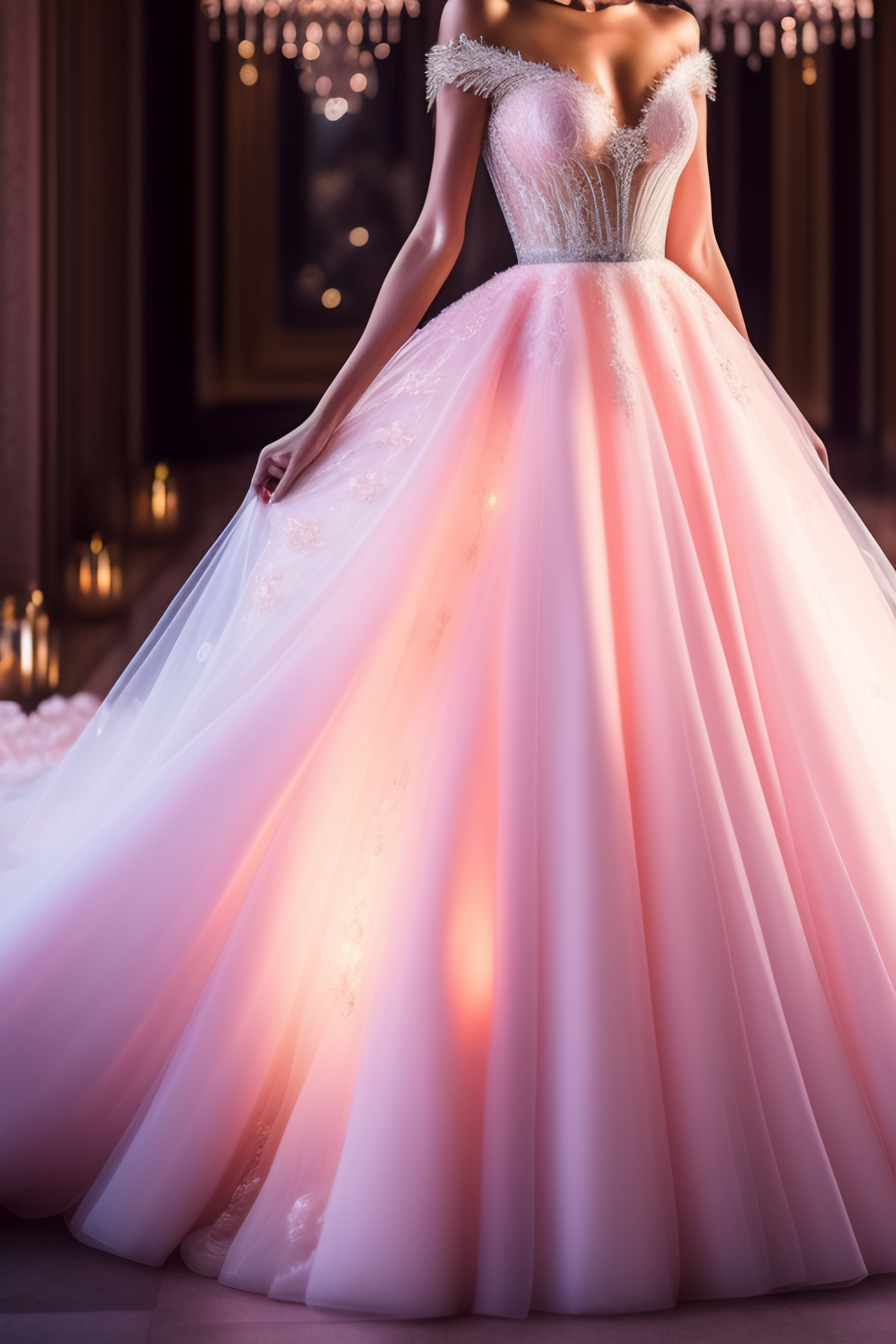 Lexica - A pale pink super gorgeous wedding dress, glowing light ...