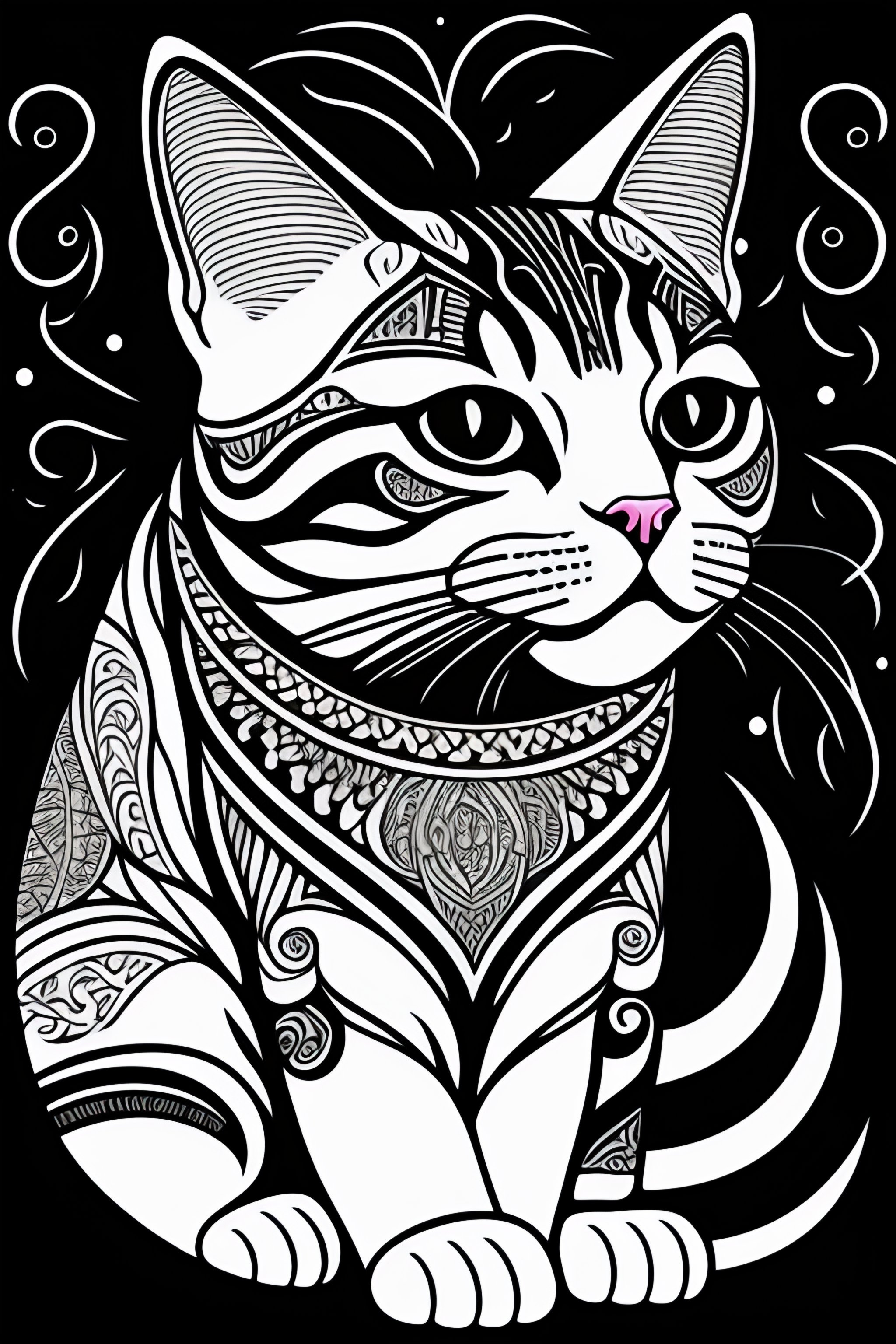 Lexica - Cat style coloring book for kids , outline art, drawing, sketch,  b&w, not overcrowded