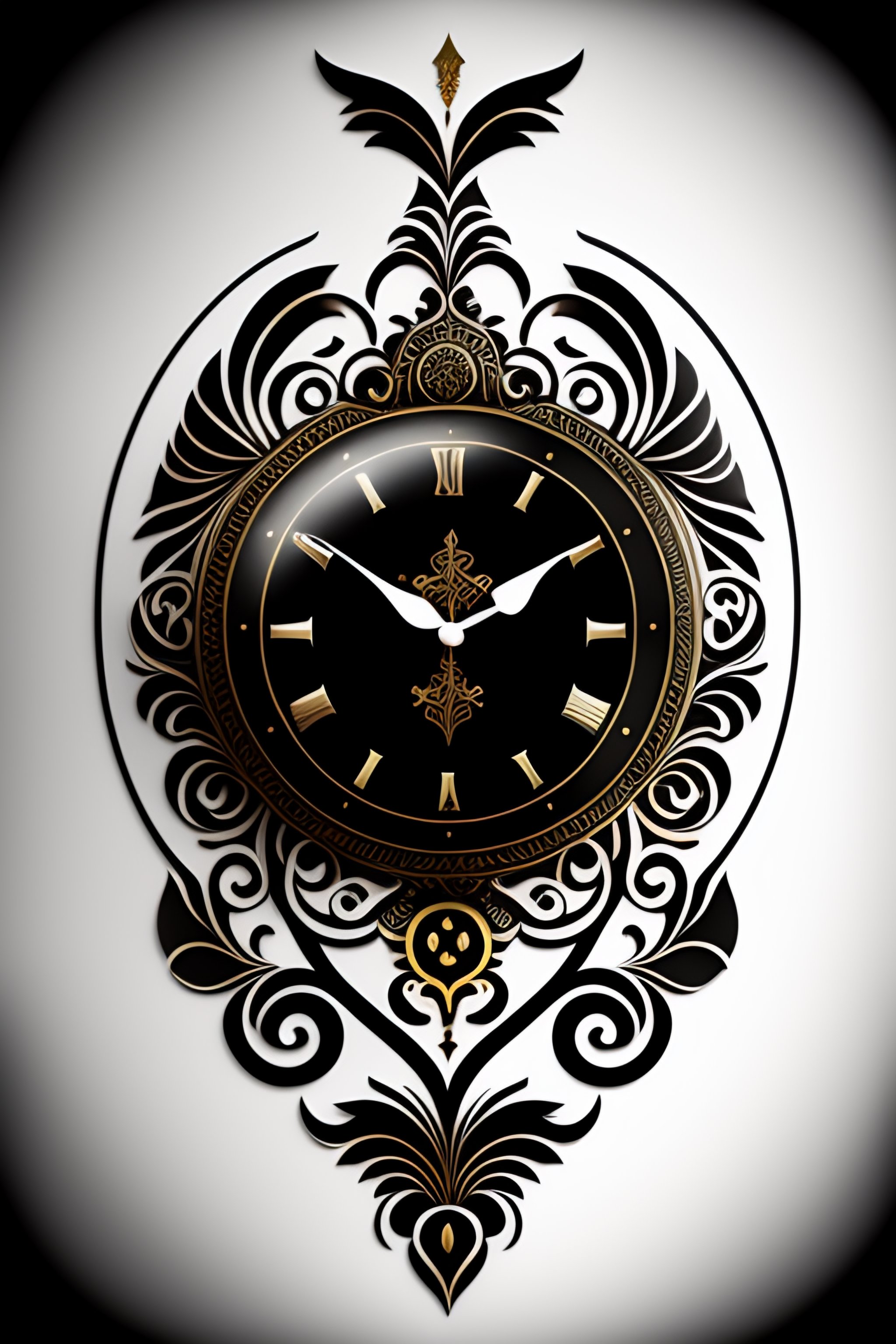 Lexica - Tattoo design,clock simple design on white background, black clean