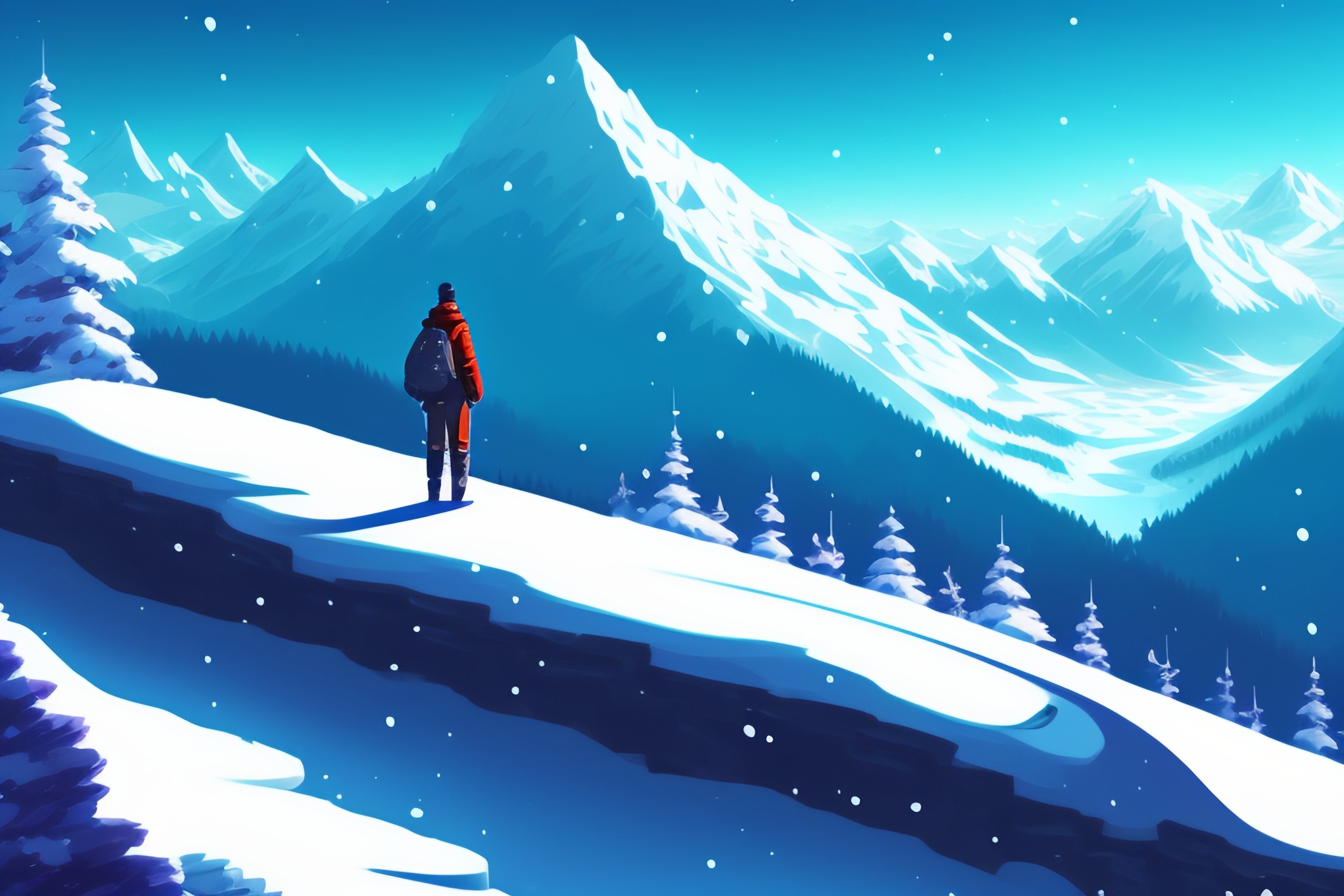 Lexica - Man on top of a snowy mountain illustration old anime style