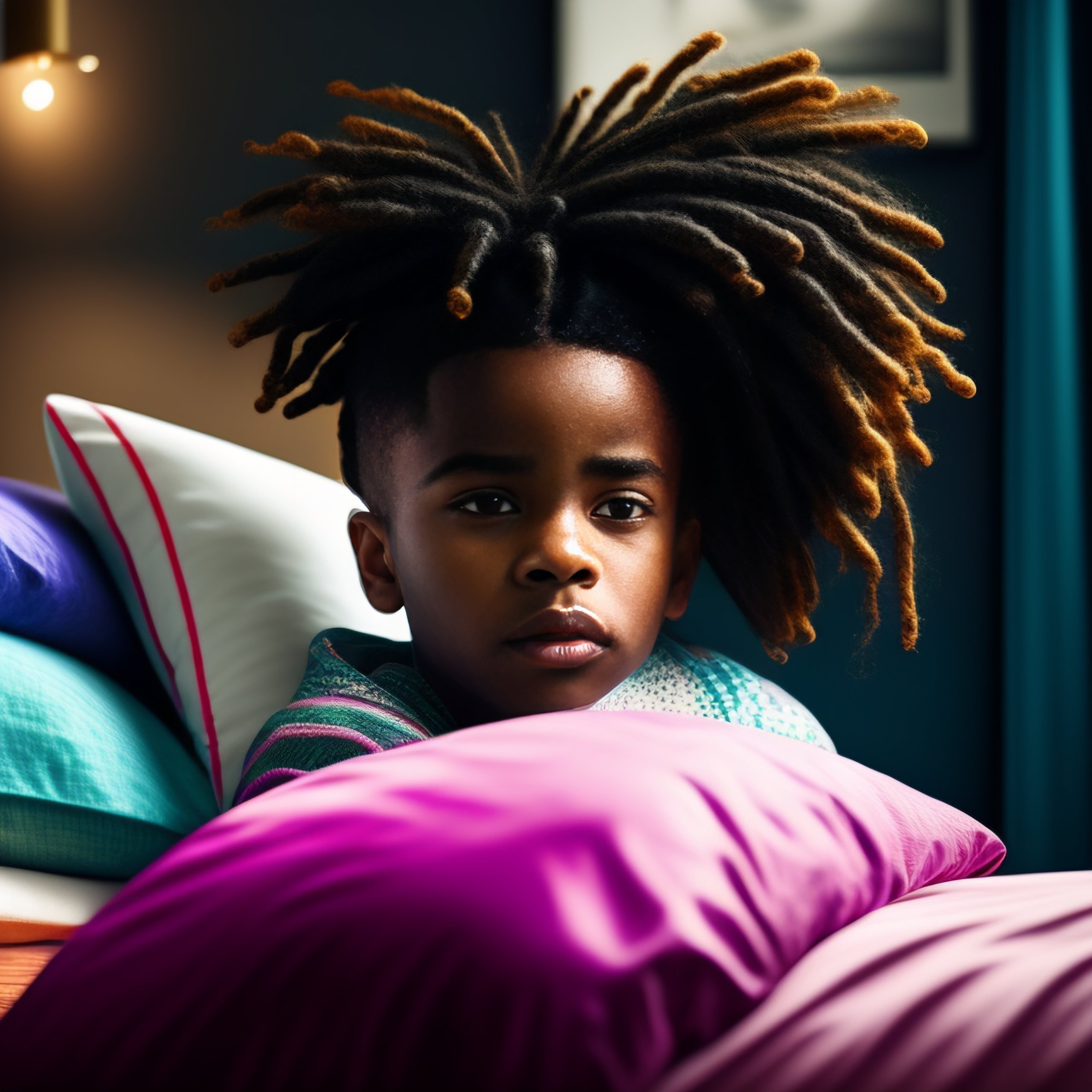 Lexica Black boy dreaming in a bedroom with xbox bed cover dreads hair