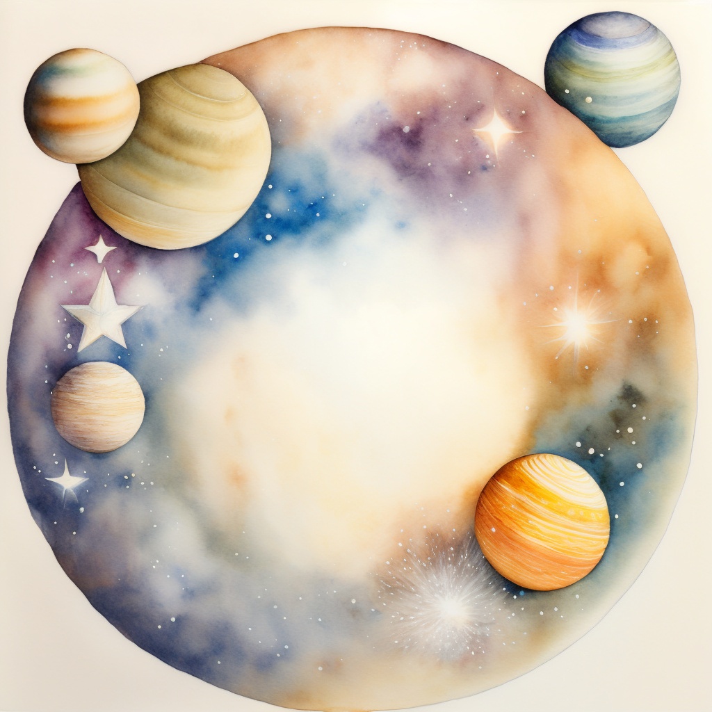 Lexica - Watercolour painting, old faded drawing of the universe and ...