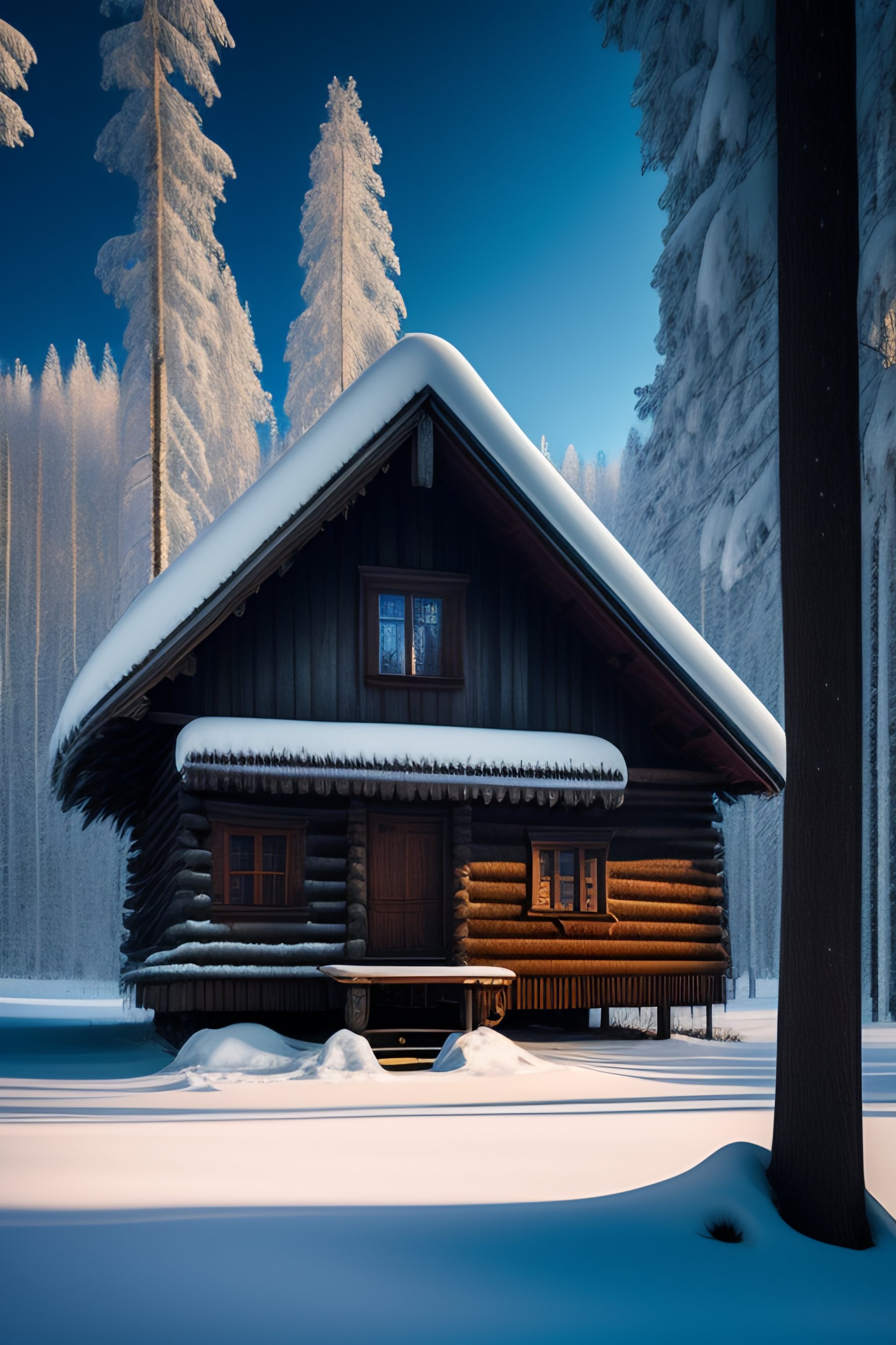 Lexica - Old wooden house in the winter forest shishkin style