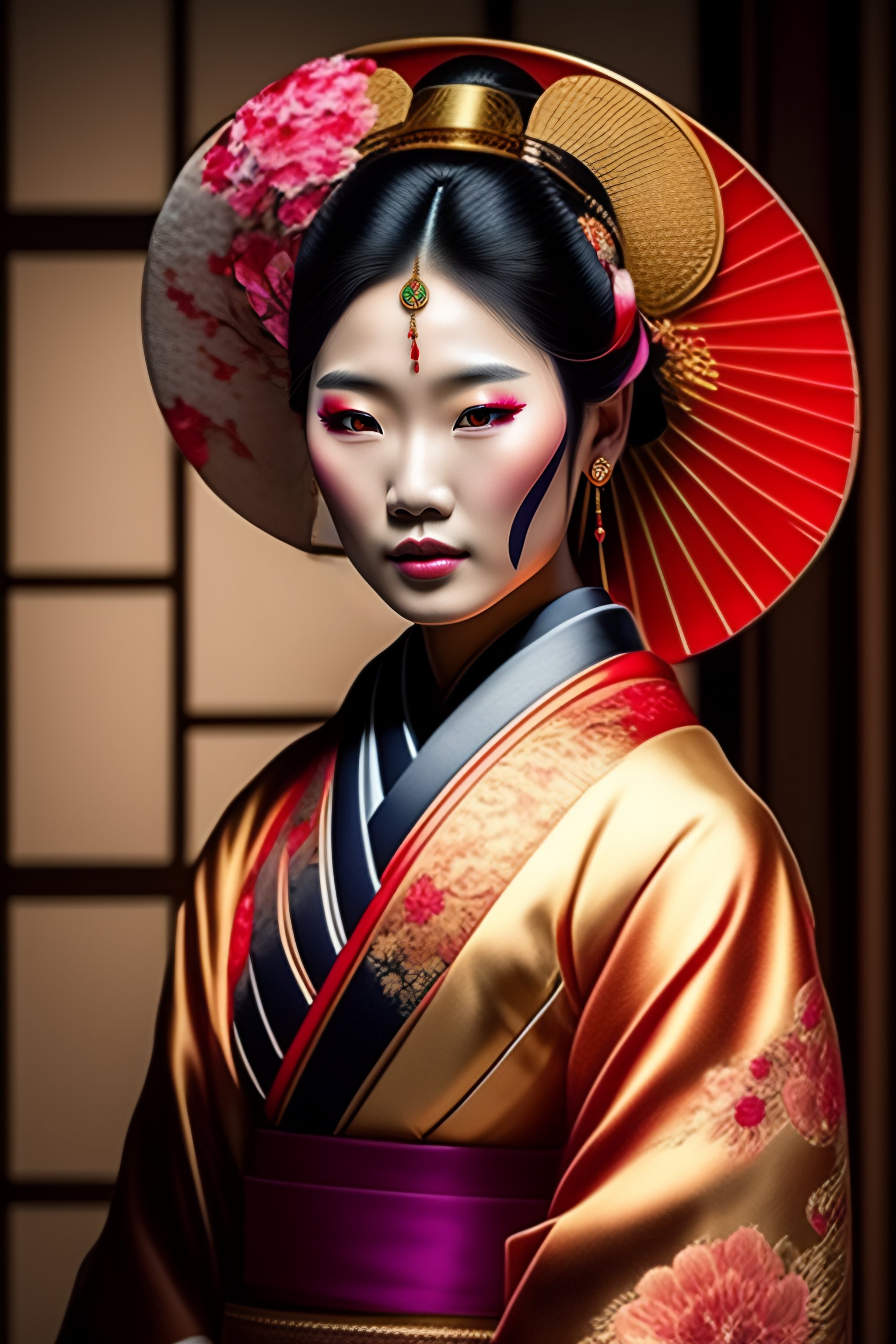 Lexica - Beautiful Asian geisha, wearing elaborate Japanese headdress ...