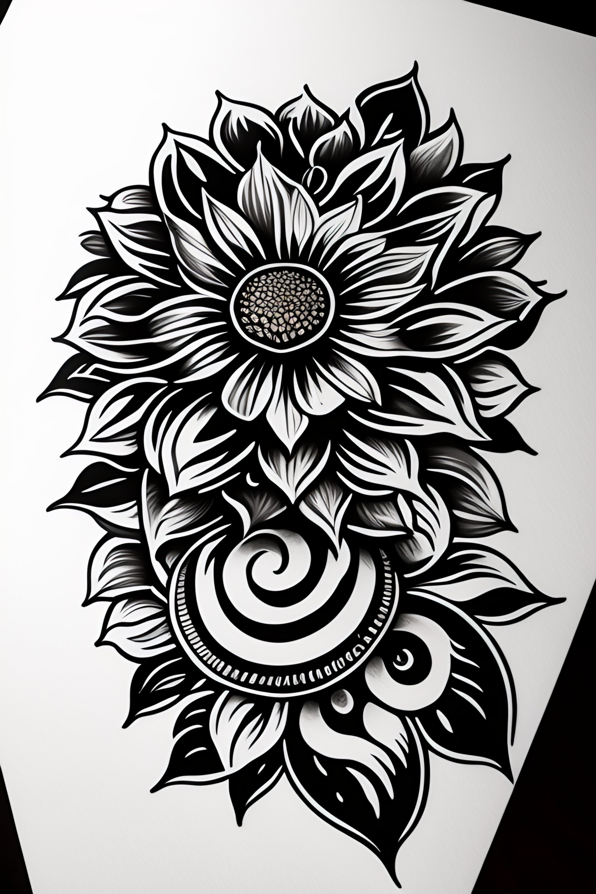 Lexica - Tattoo design, flower simple design on white background, clean black pen drawing
