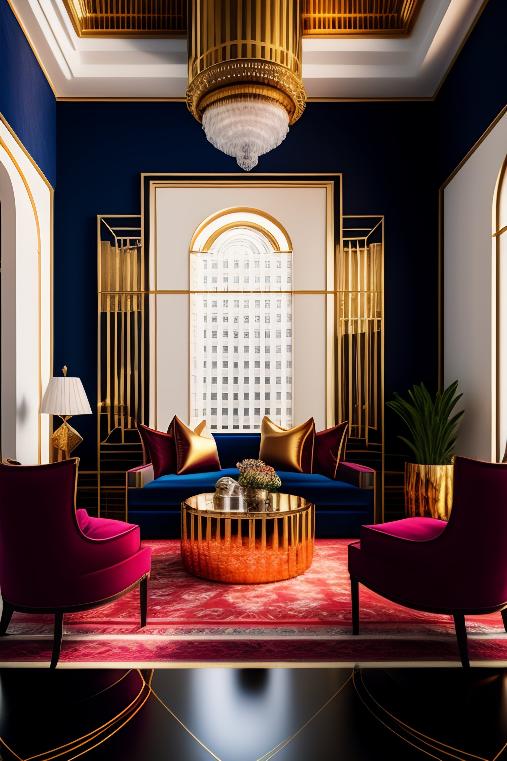 Lexica Beautiful Art Deco giant living room, interior design