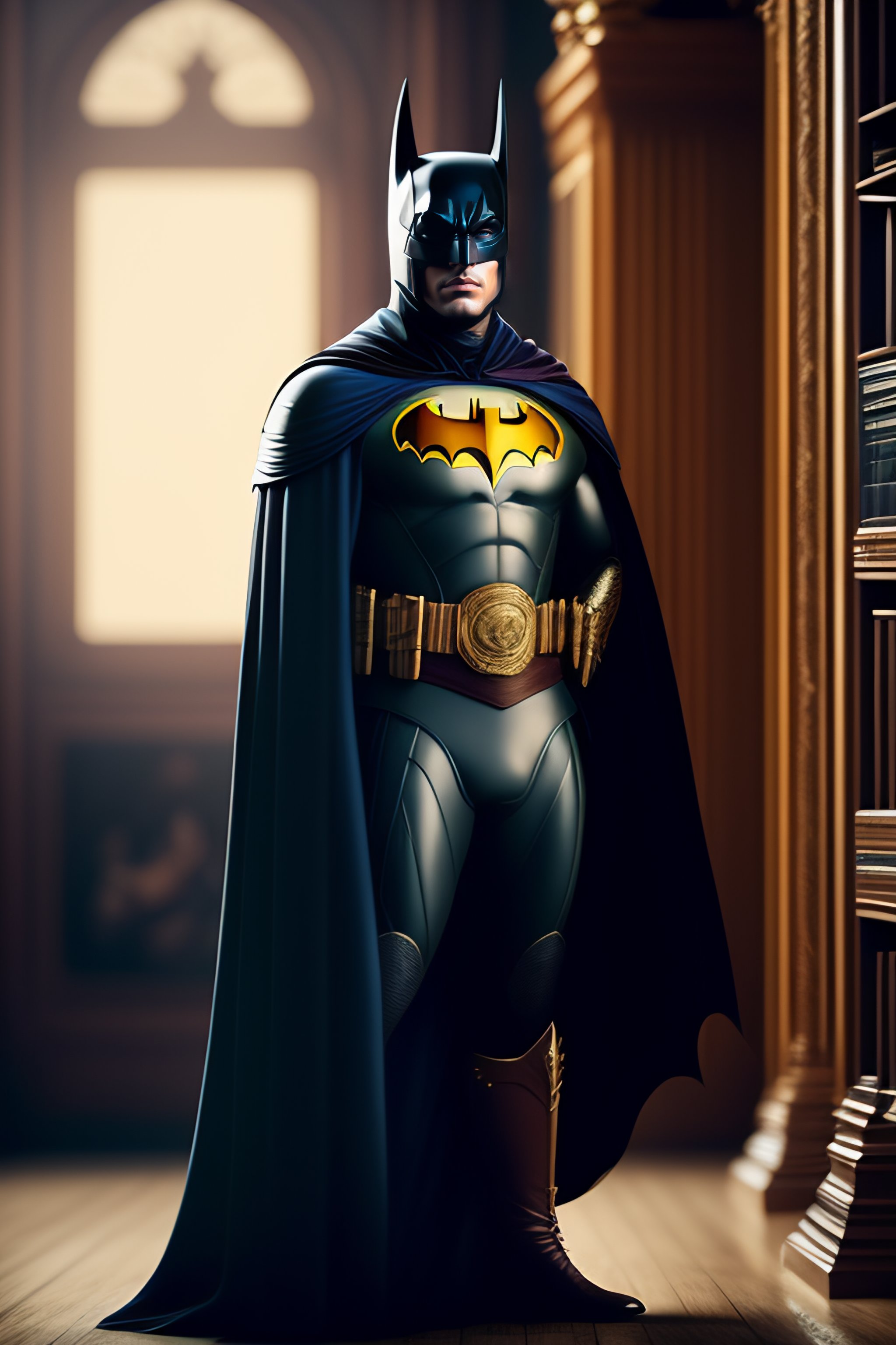 Lexica - Renaissance style, Batman, portrait, standing in a library